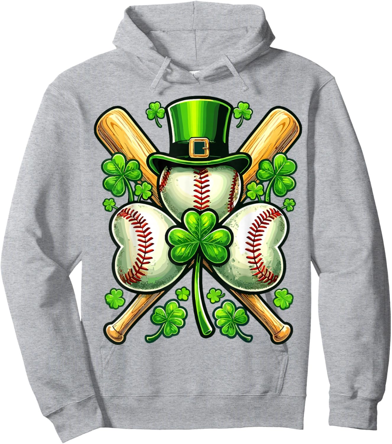 Baseball St Patricks Day Shamrock Hoodie - Hoodie | Ash