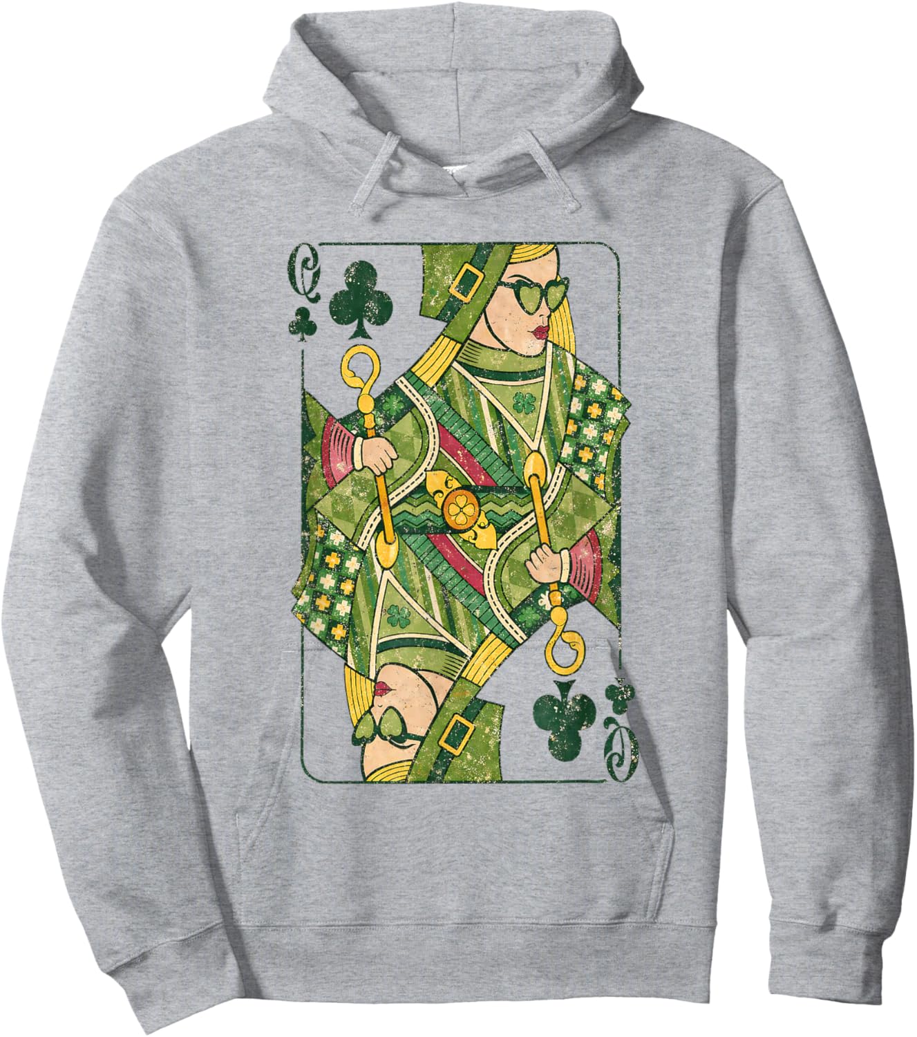 Irish Queen Shamrock Playing Card Celtic Art Hoodie - Hoodie | Ash