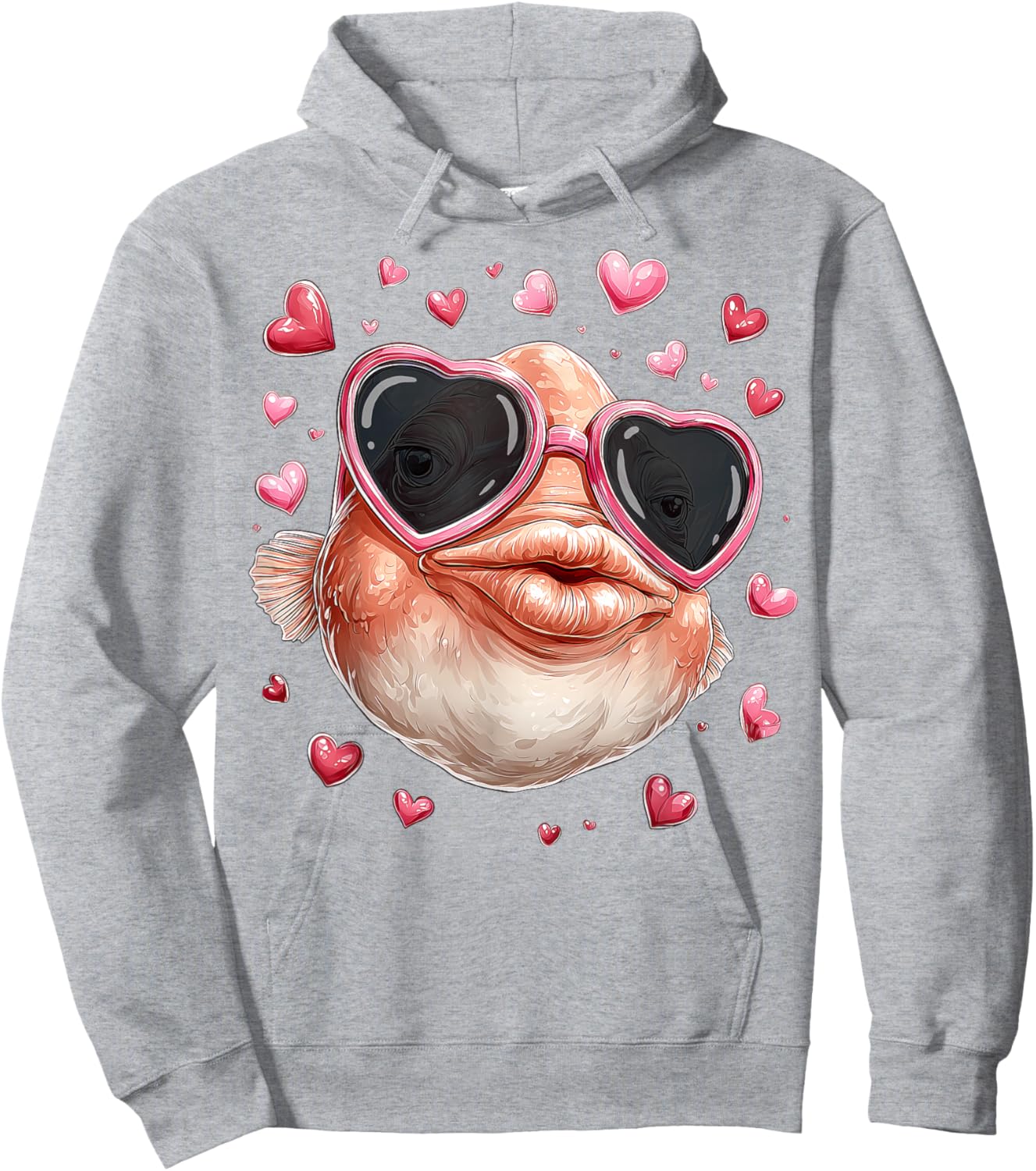 Blobfish Fish Valentine's Day Heart Sunglasses Hoodie - Hoodie | Ash
