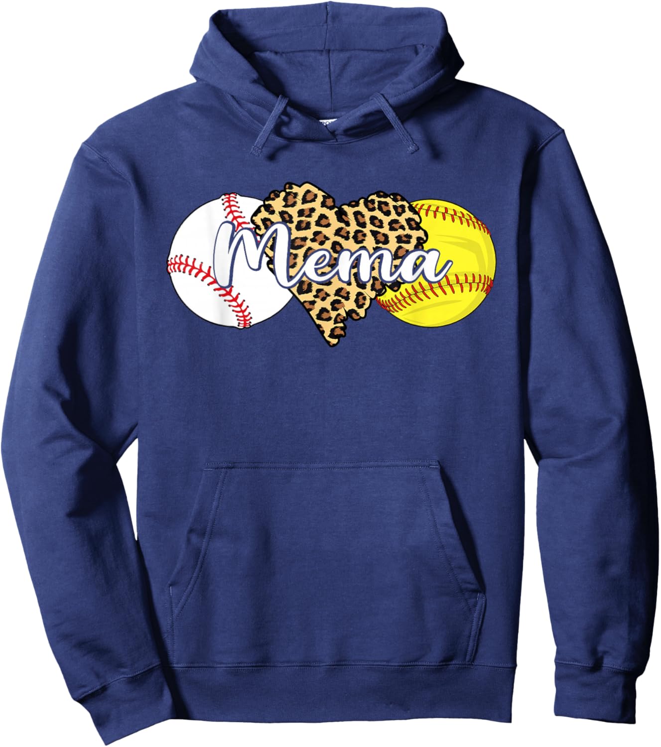 Mema Baseball Softball Leopard Heart Ball Mema Hoodie - Hoodie | Navy