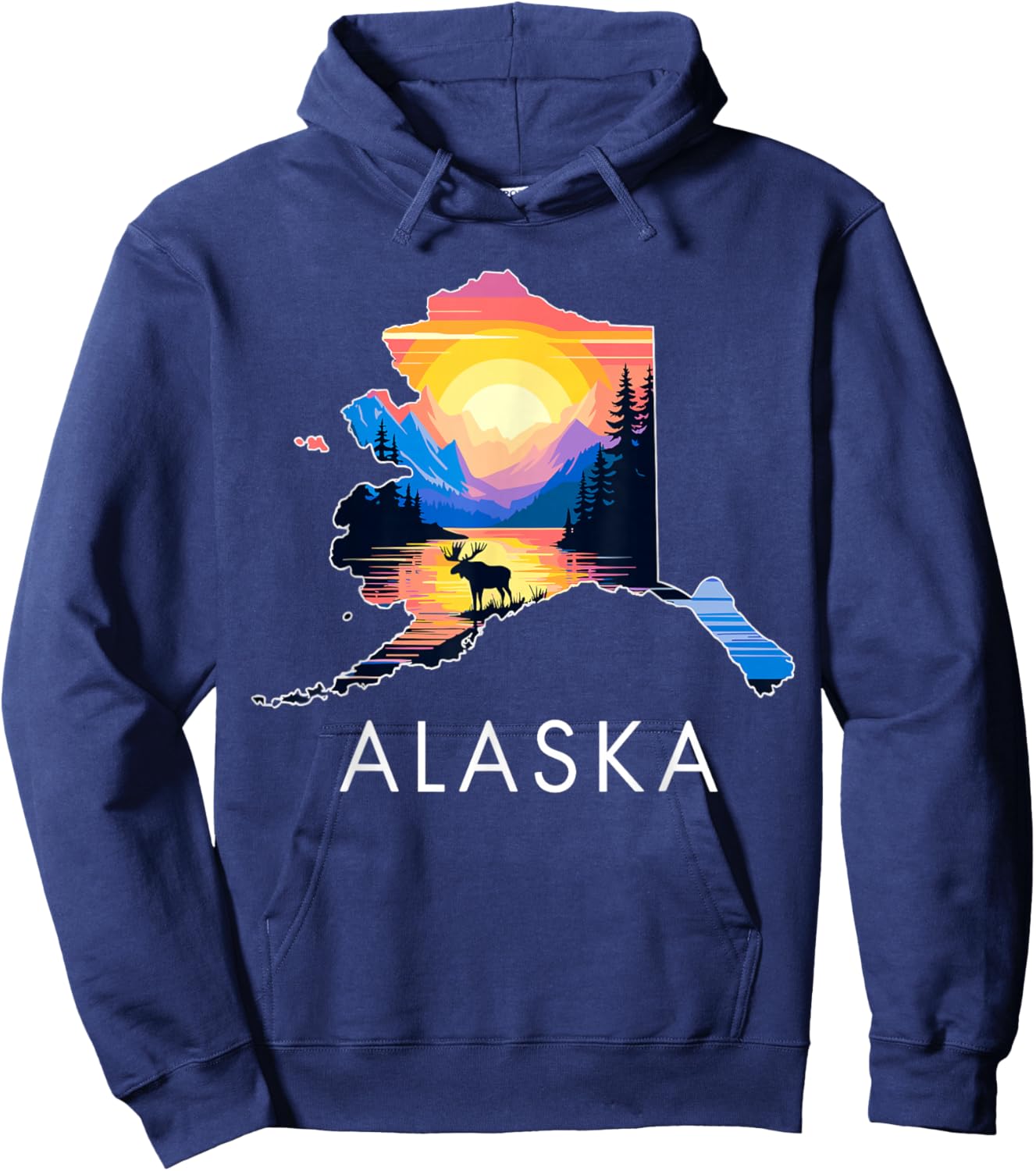 Alaskan Animal Moose Alaska Map Hoodie - Hoodie | Navy