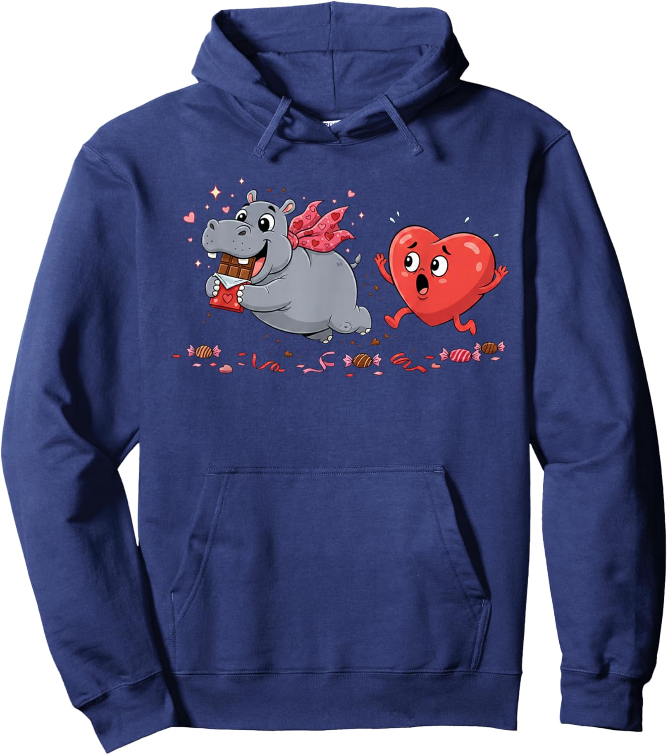 Funny Hippo Heart Chocolate Valentine Kids Hoodie - Hoodie | Navy