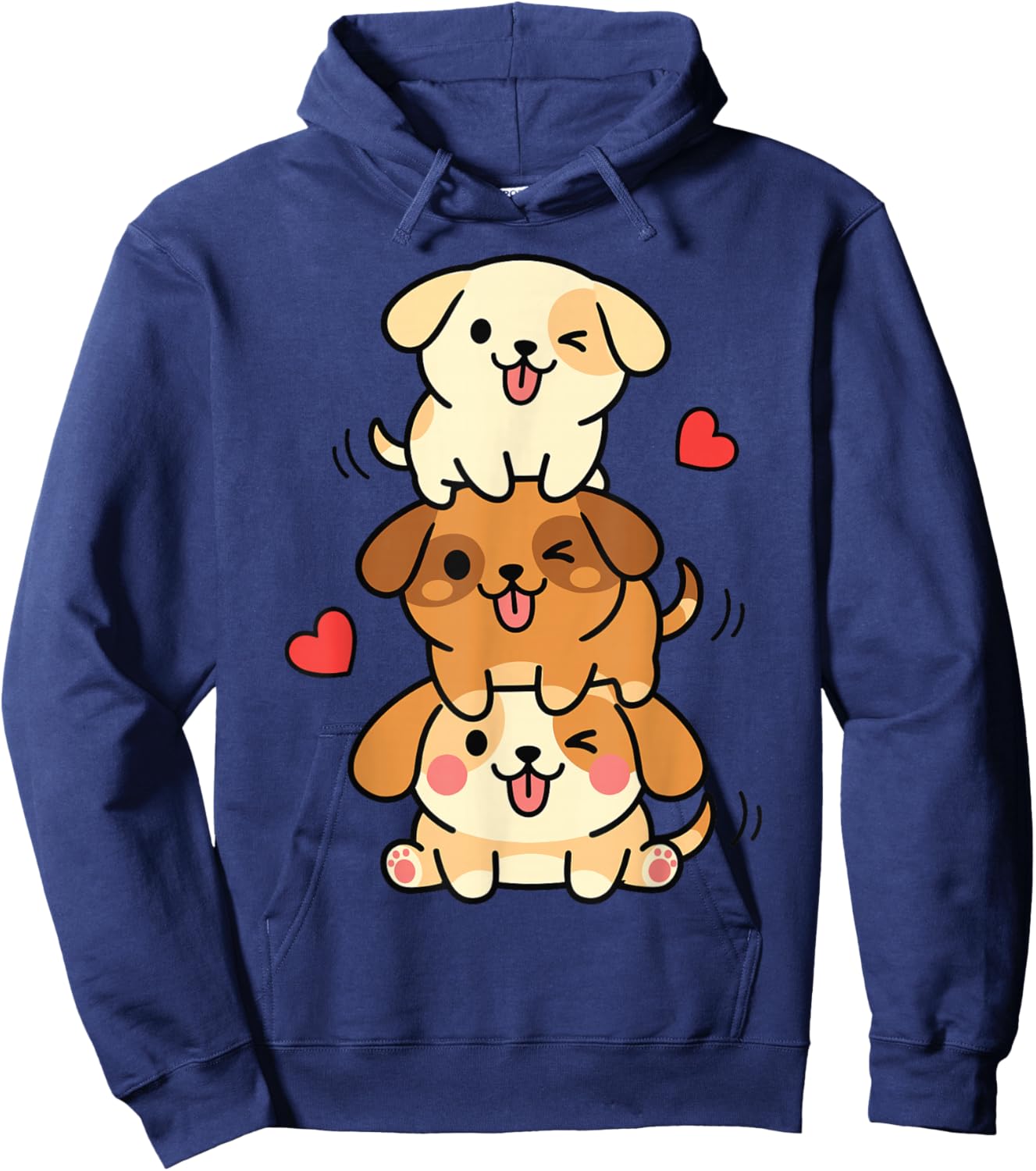 Cute Kawaii Puppies Graphic Dog Lovers Hoodie - Hoodie | Navy