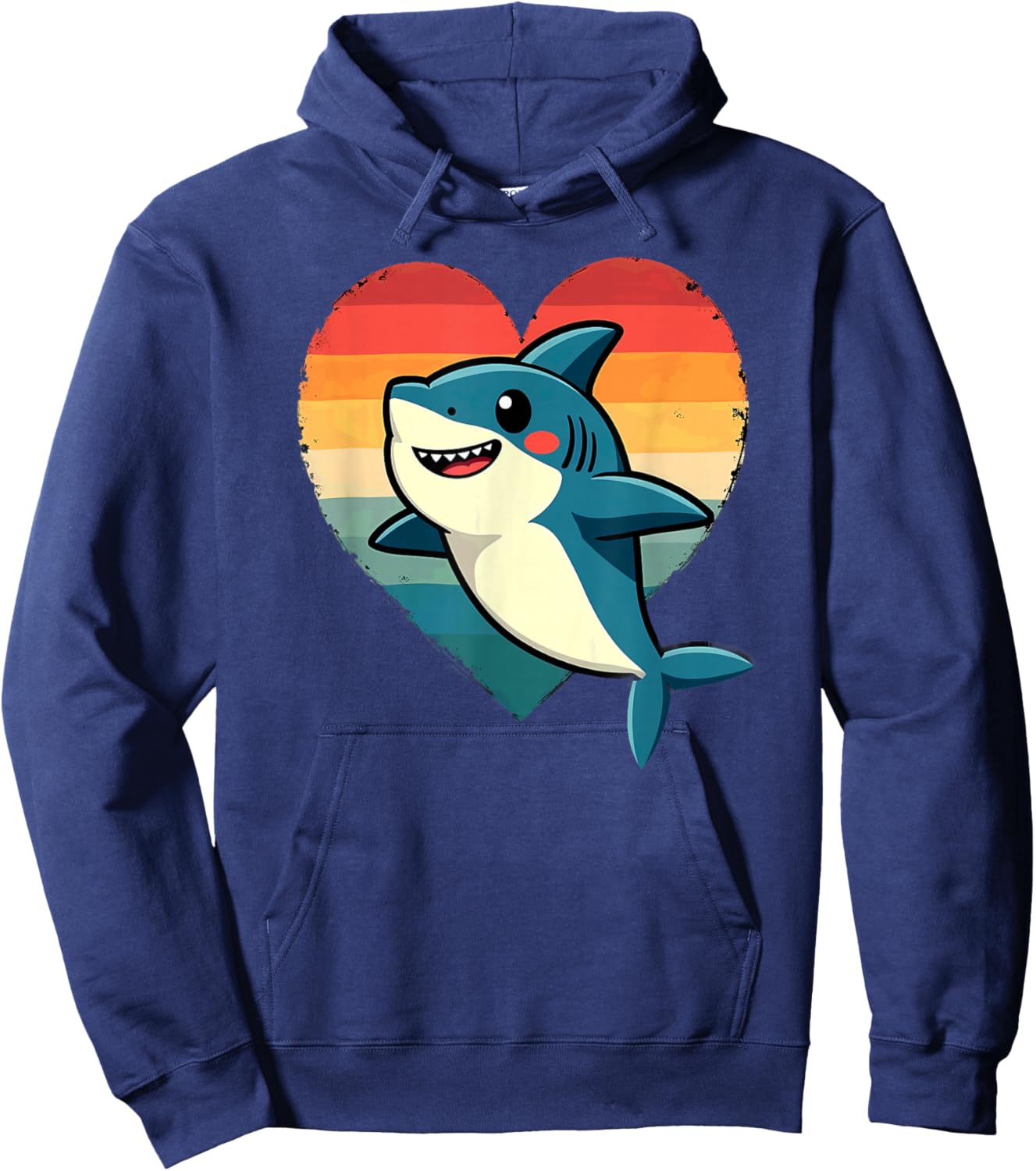 Retro Heart Shark Valentines Hoodie - Hoodie | Navy