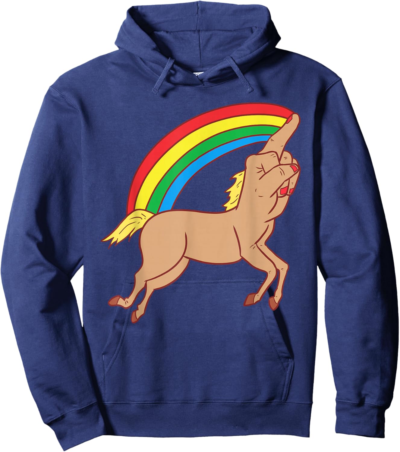 Middle Finger Unicorn with Rainbow Hoodie - Hoodie | Navy