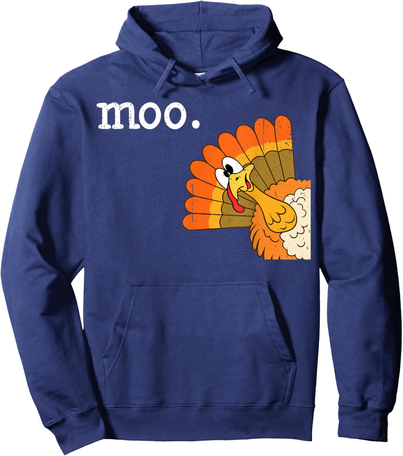 Retro Turkey Moo Funny Thanksgiving Hoodie - Hoodie | Navy