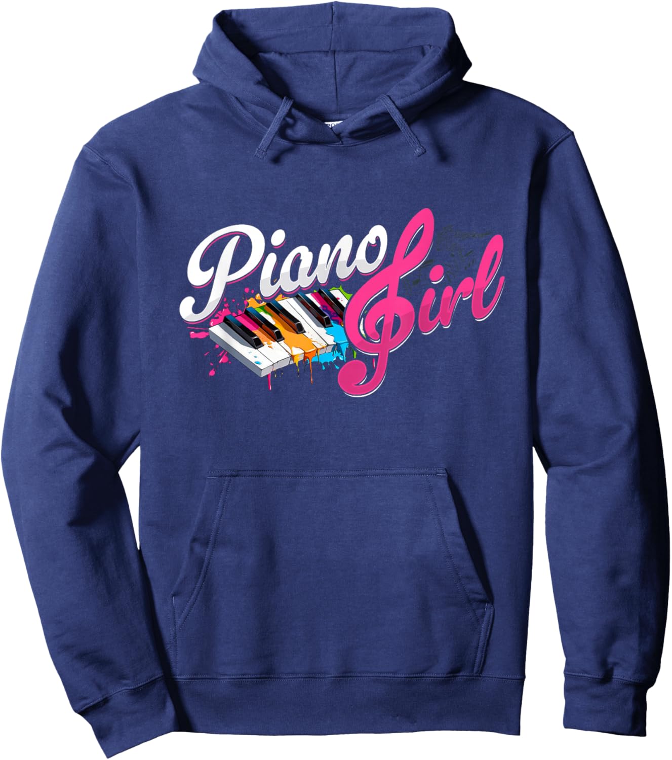 Piano Girl Treble Clef & Colorful Piano Keys Hoodie - Hoodie | Navy