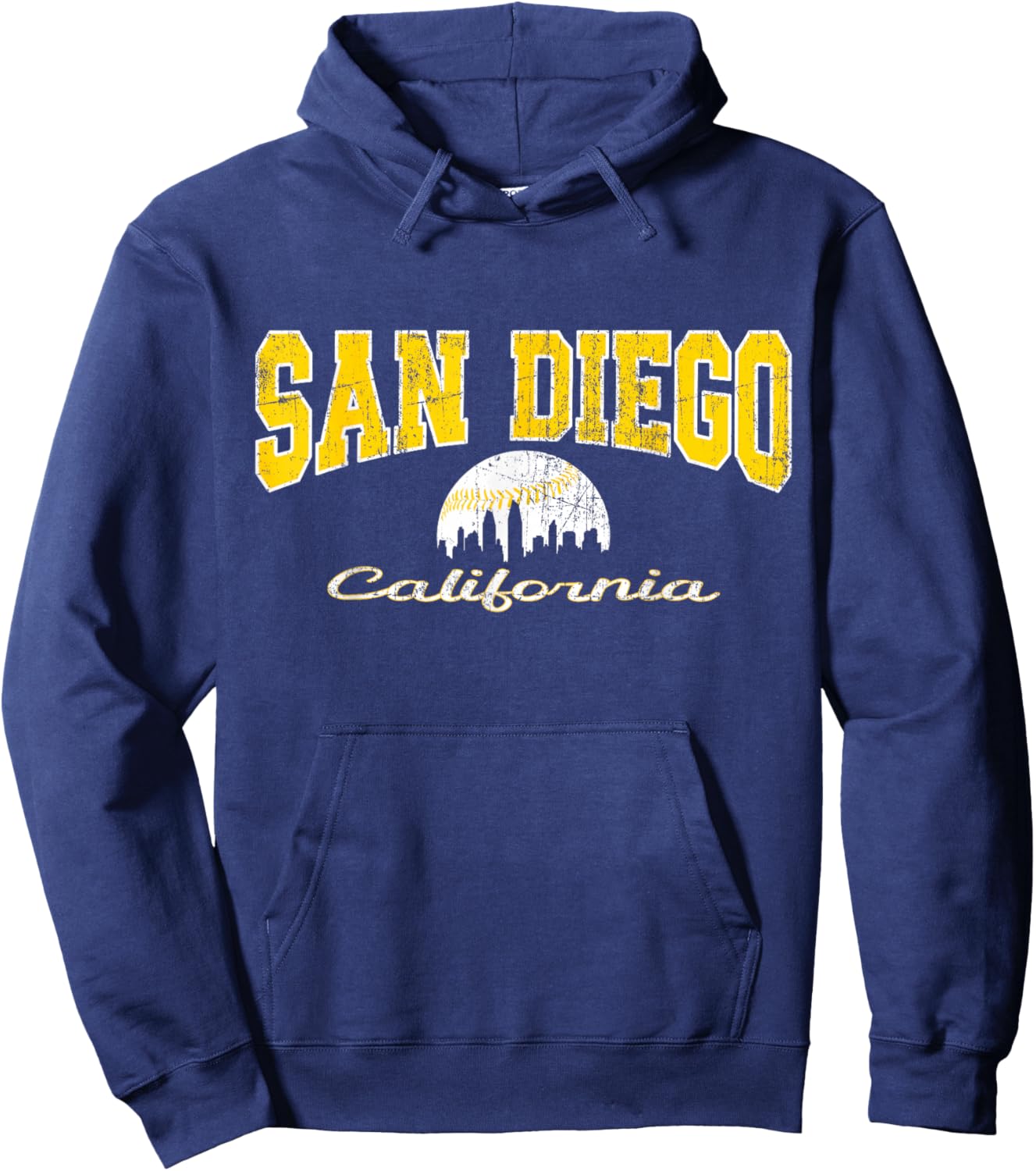 Retro San Diego City Baseball Skyline Hoodie - Hoodie | Navy