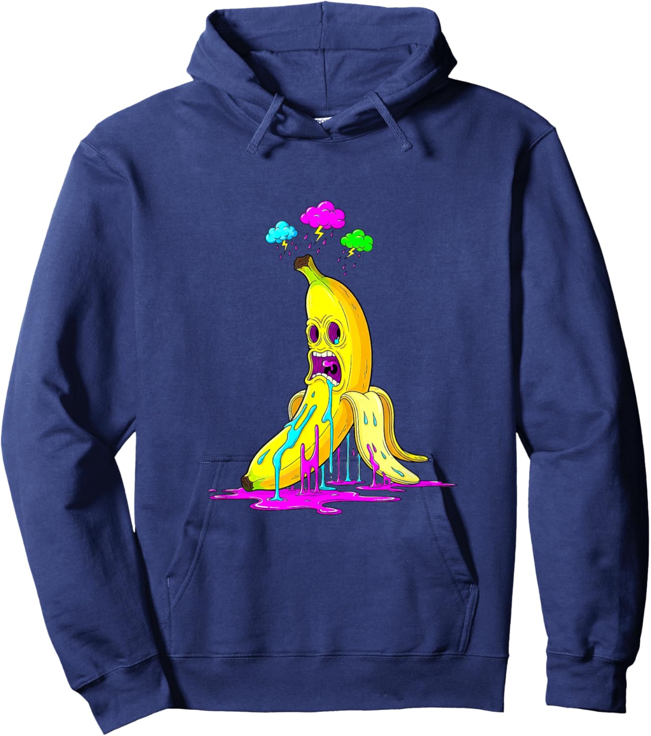 Trippy Dripping Banana Rave Graphic Hoodie - Hoodie | Navy