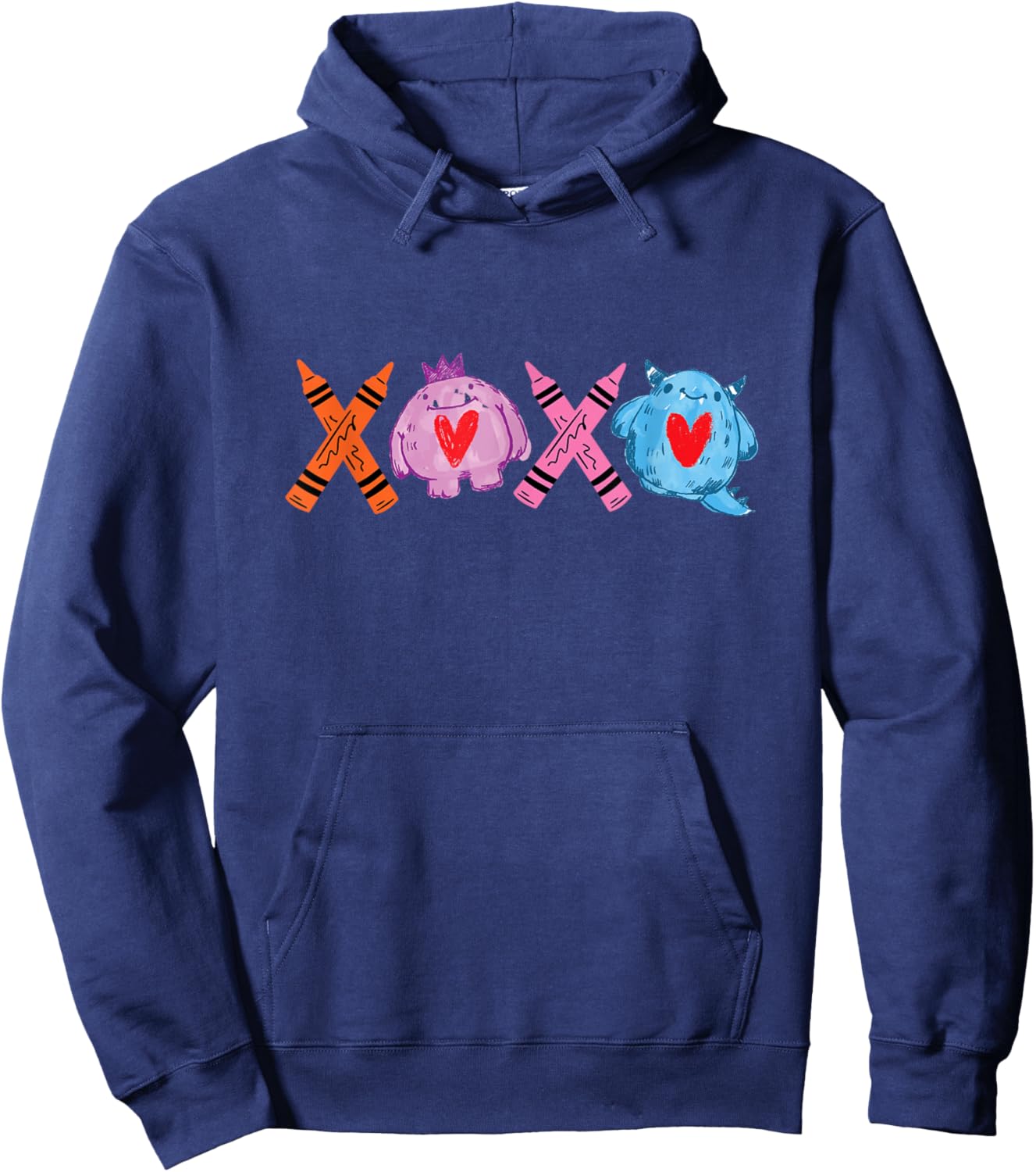 Love Crayons Heart Valentine's Day Celebration Hoodie - Hoodie | Navy