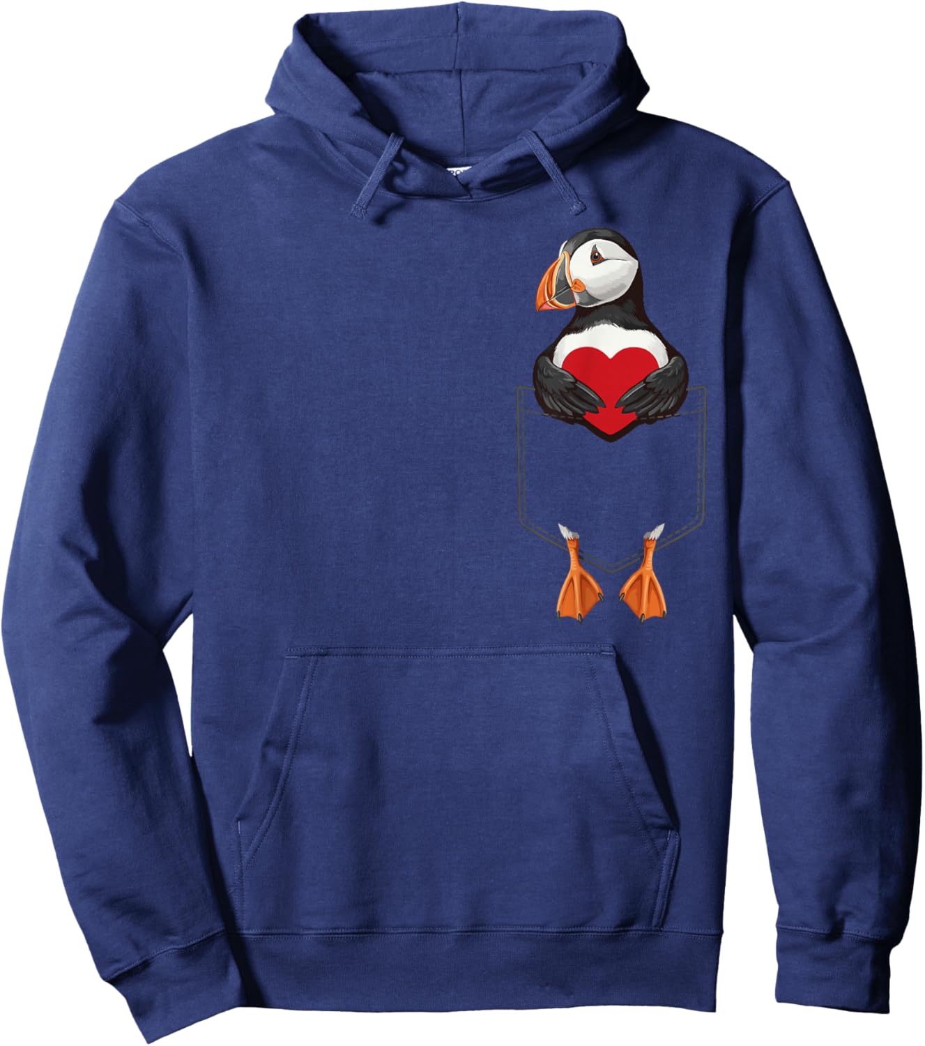 Cute Puffin in Pocket Seabird Lover Valentines Hoodie - Hoodie | Navy