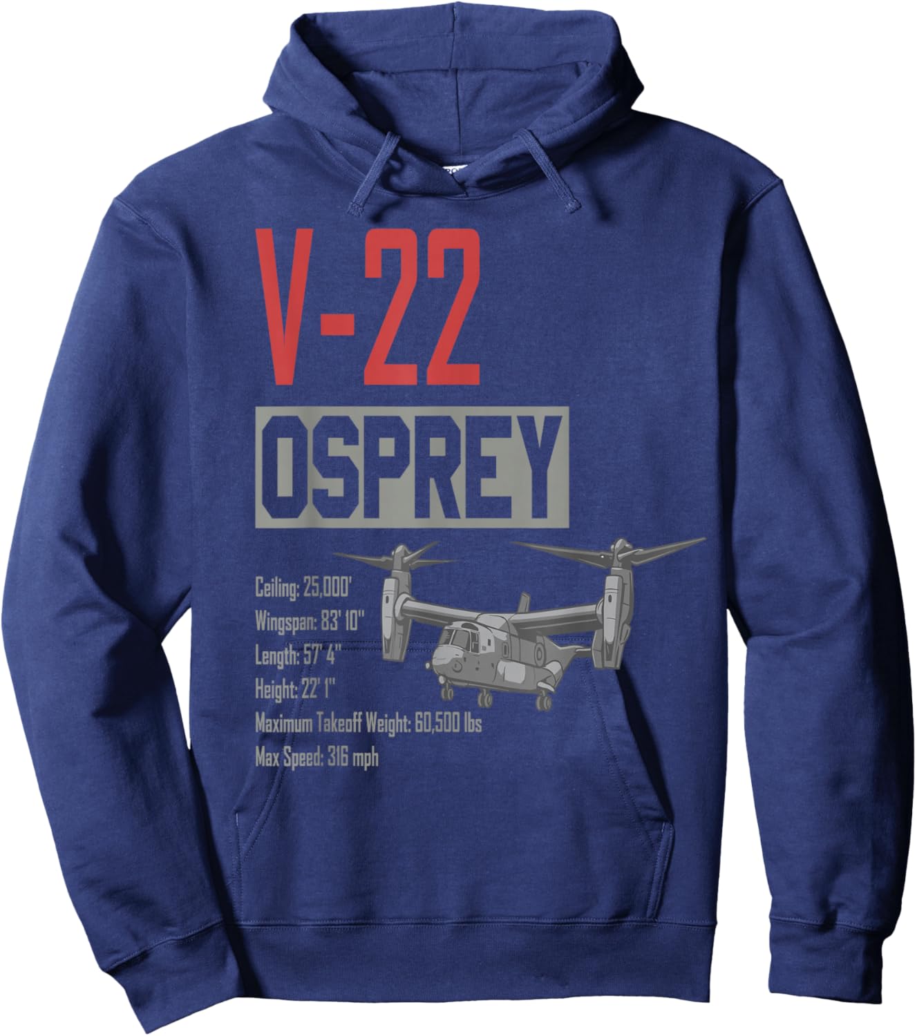 American V/STOL Military Aircraft V22 Osprey Hoodie - Hoodie | Navy