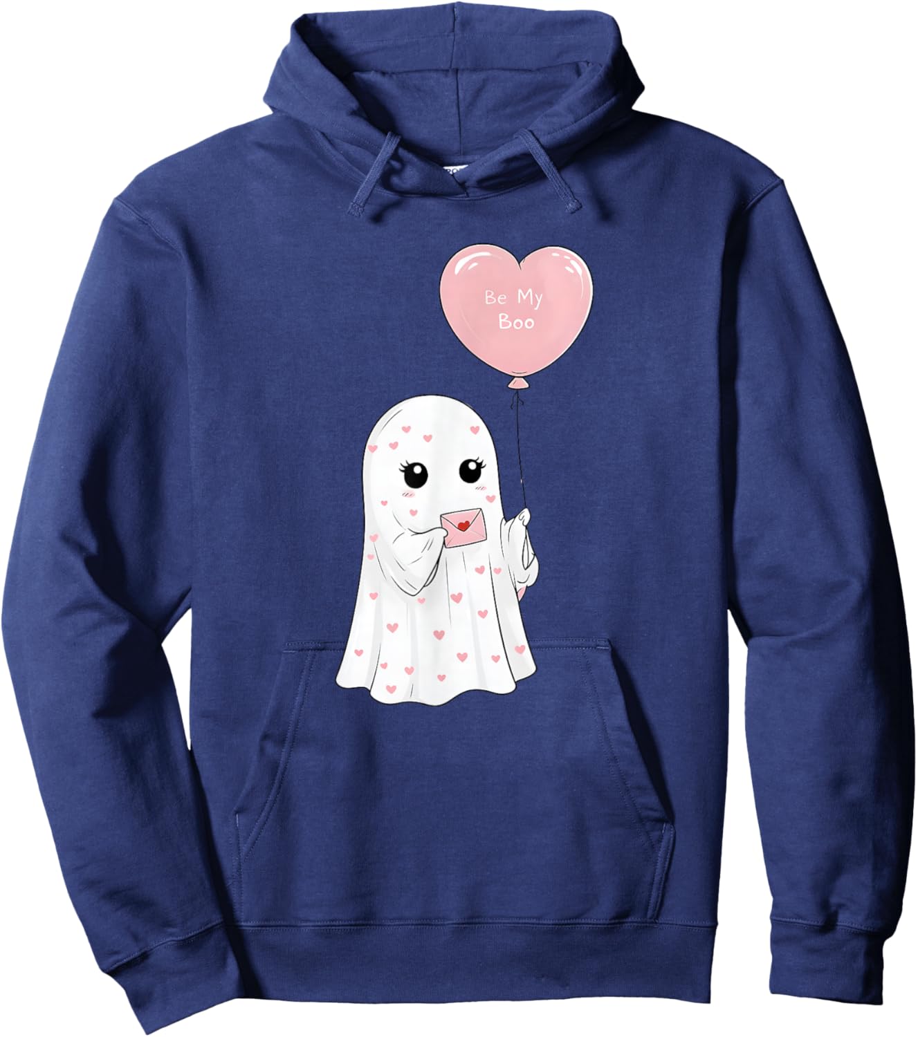 Cute Valentine Ghost Be My Boo Heart Balloon Hoodie - Hoodie | Navy