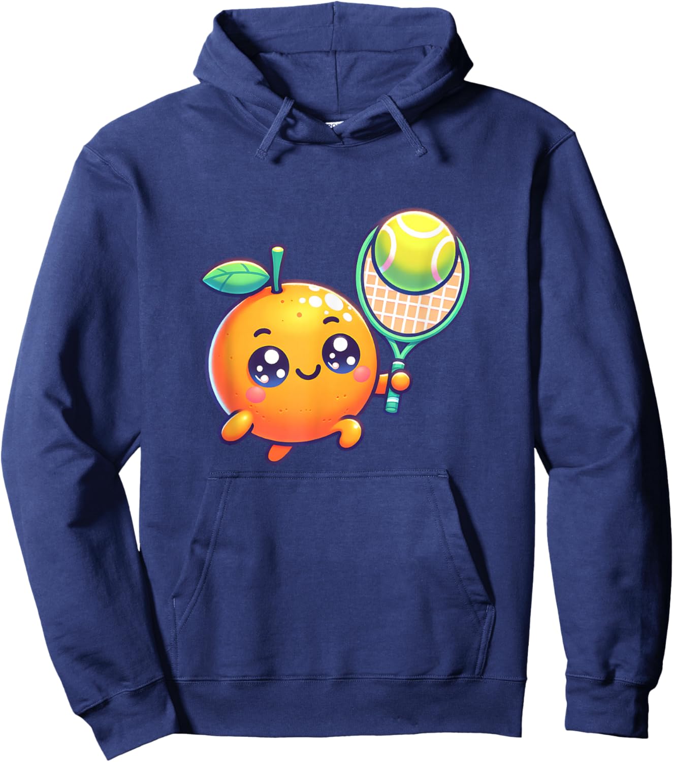 Cute Citrus Tennis Orange with Racket and Ball Hoodie - Hoodie | Navy