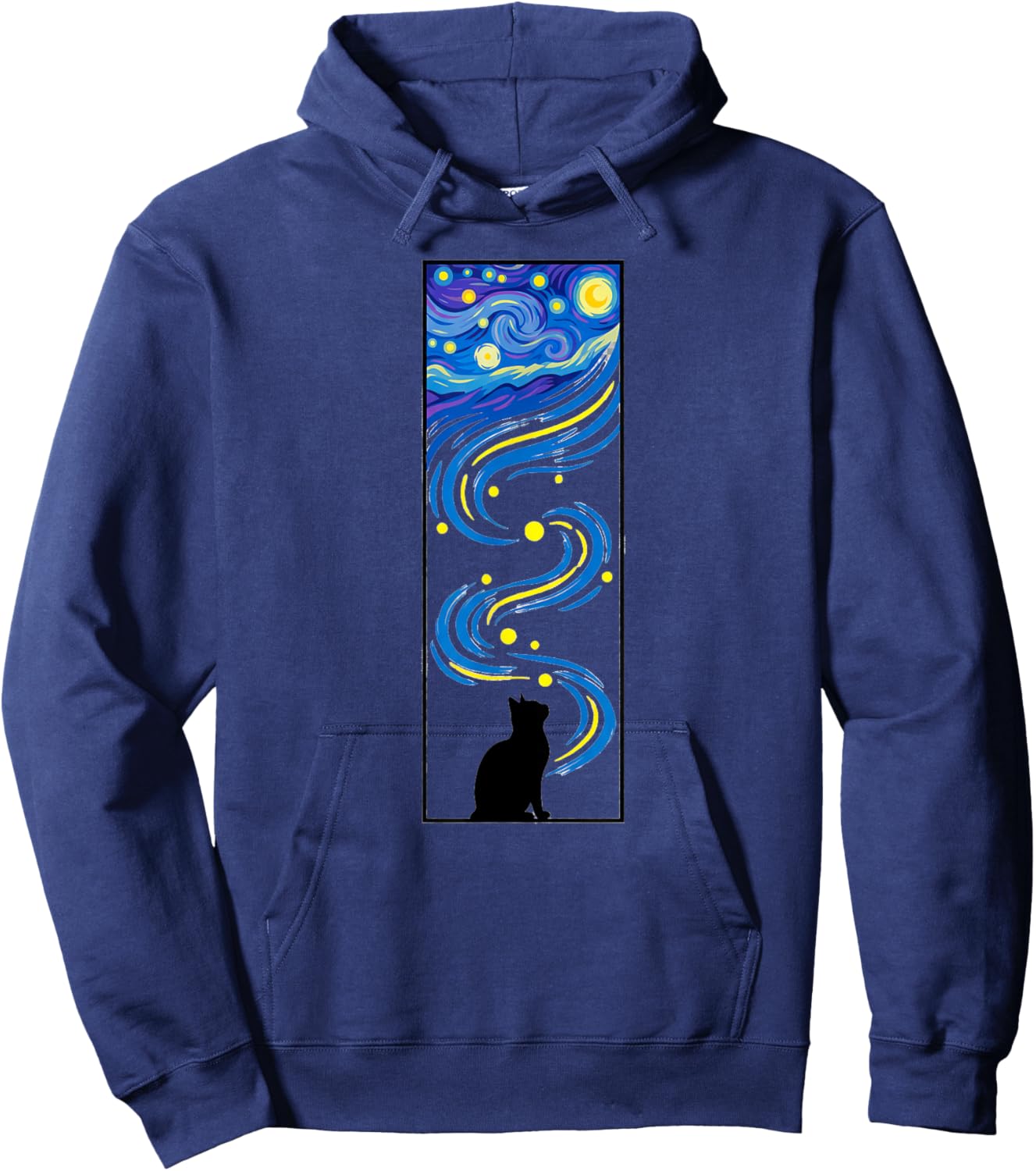 Starry Night Flowing Sky Cat Art Hoodie - Hoodie | Navy