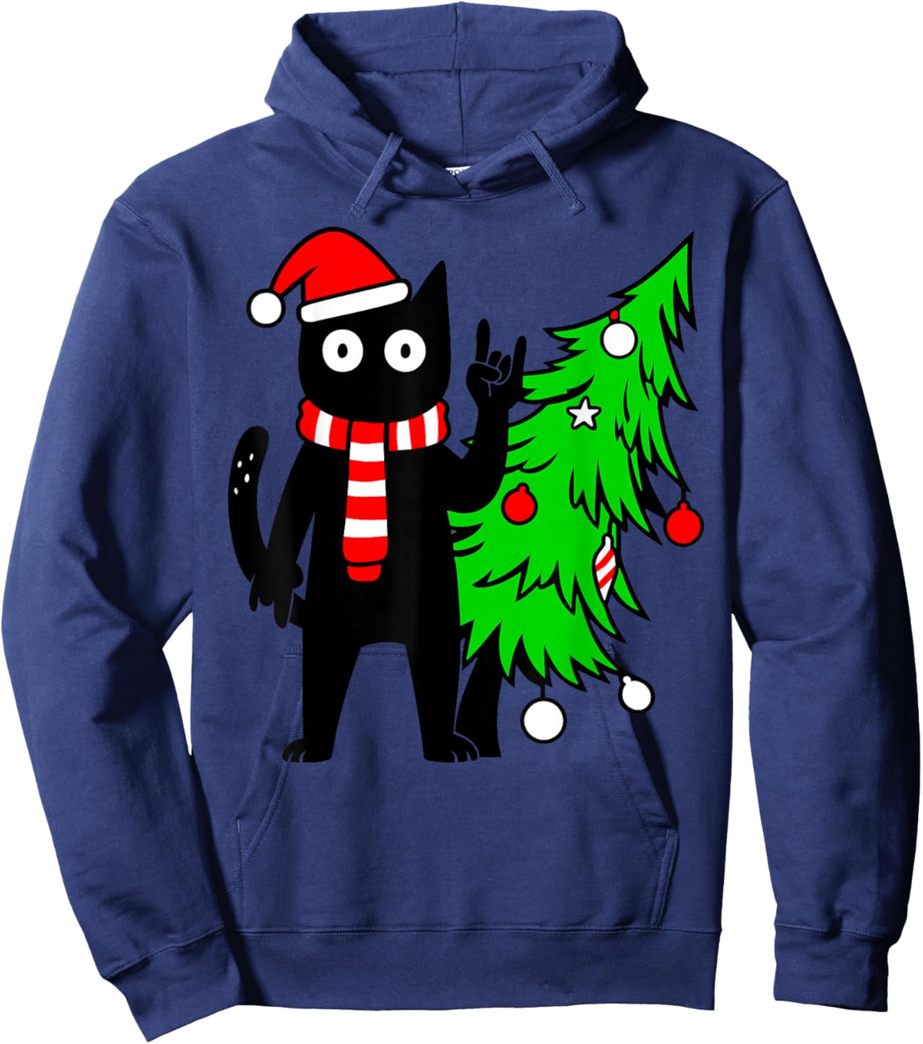 Christmas Cat Men Family Funny Black Cat Tree Hoodie - Hoodie | Navy