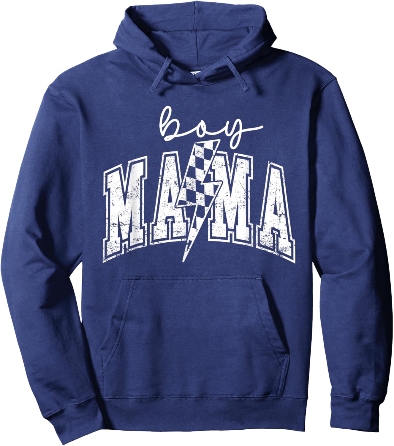 Boy Mama Lightning Bolt Checkered Mother's Day Hoodie - Hoodie | Navy