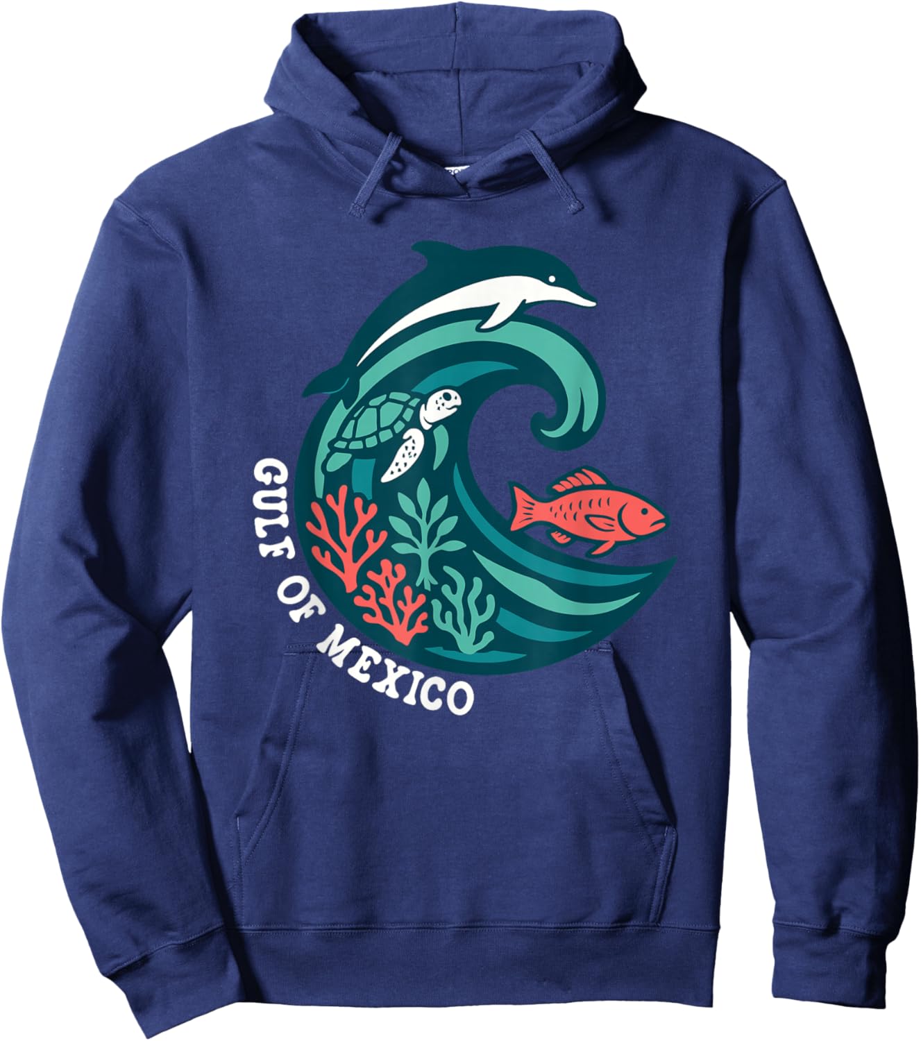 Gulf of Mexico, Turtle Dolphin Fish Ocean Wave Hoodie - Hoodie | Navy