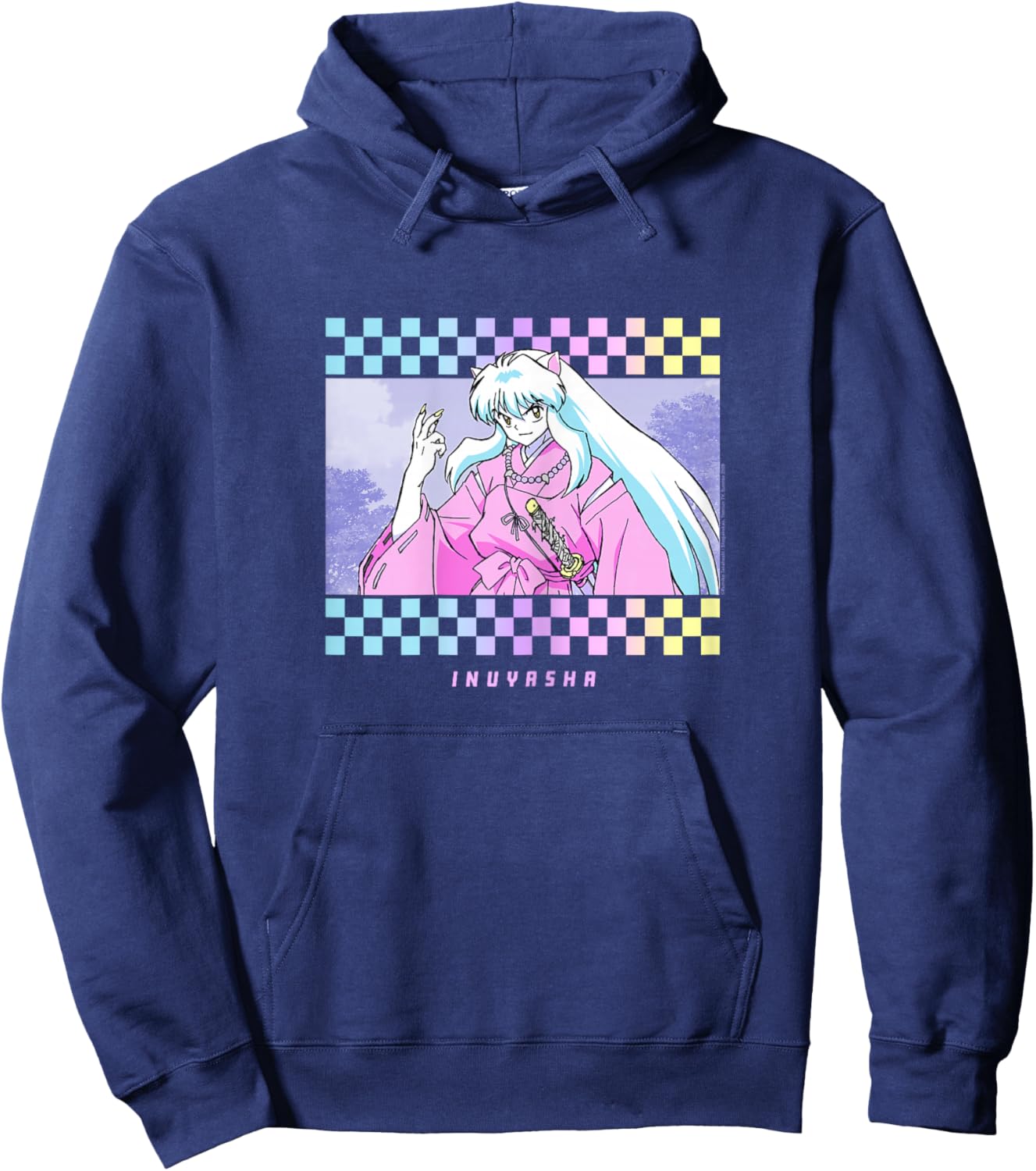 Half-Demon Checkered Artwork Hoodie - Hoodie | Navy