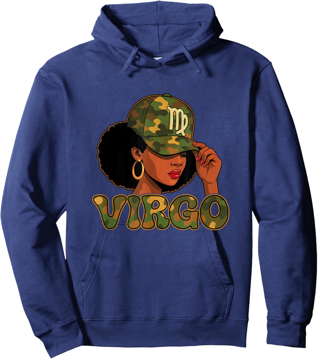 Virgo Queen Virgo Zodiac Sign Camo Afro Girl Hoodie - Hoodie | Navy