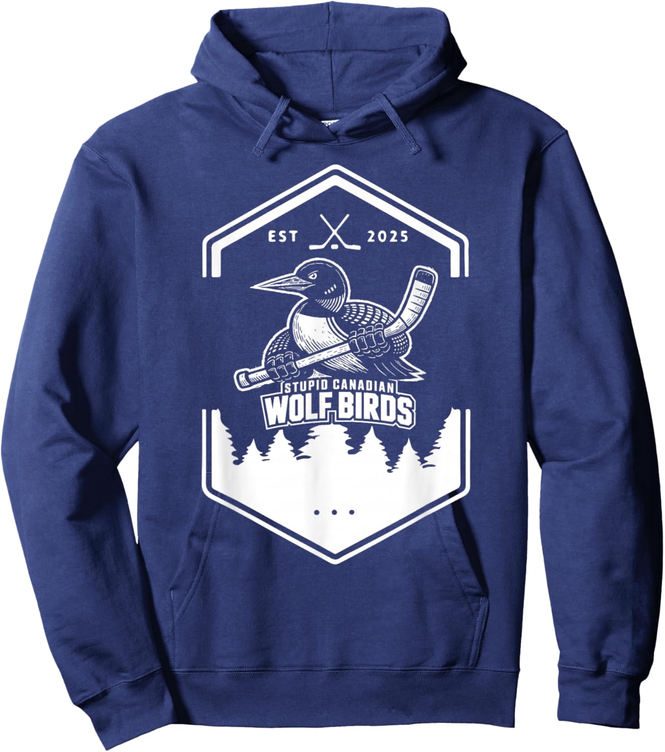 Stupid Canadian Wolf Bird - Hockey Hoodie - Hoodie | Navy