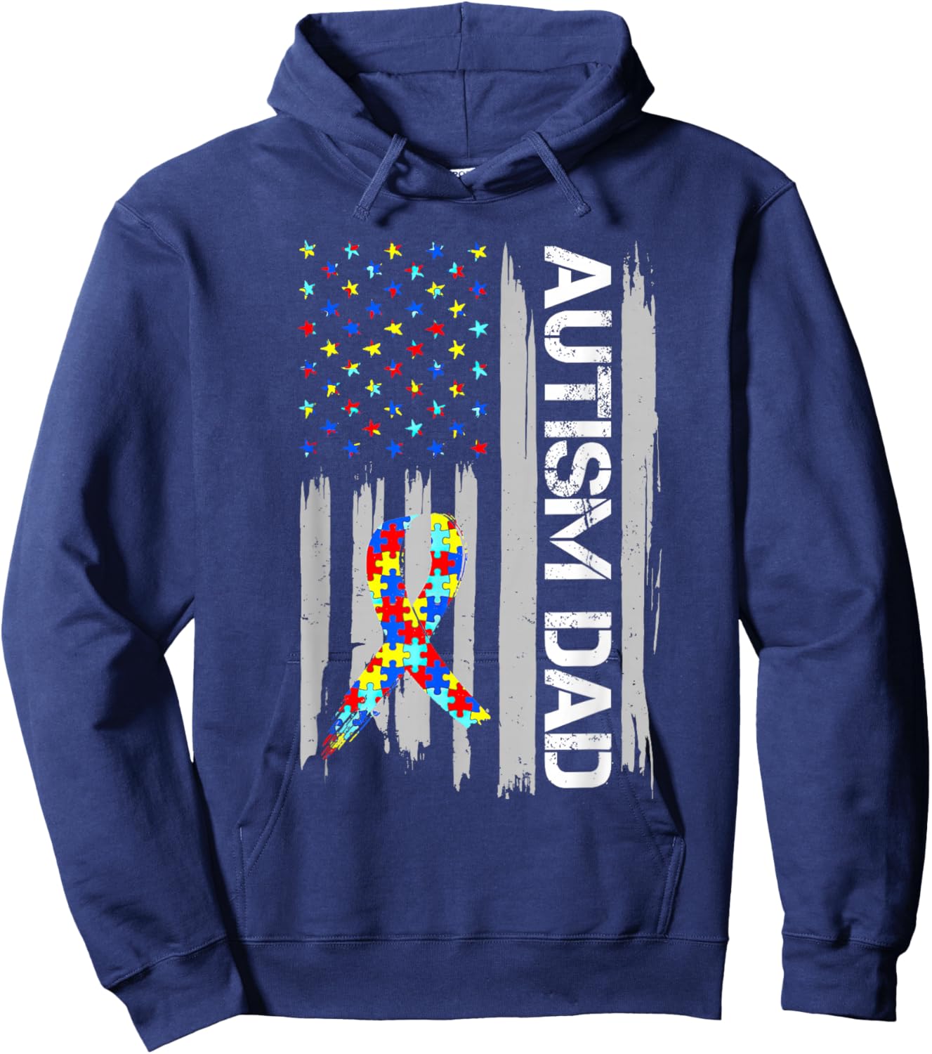 Autism Awareness Dad USA Flag Fathers Day Hoodie - Hoodie | Navy