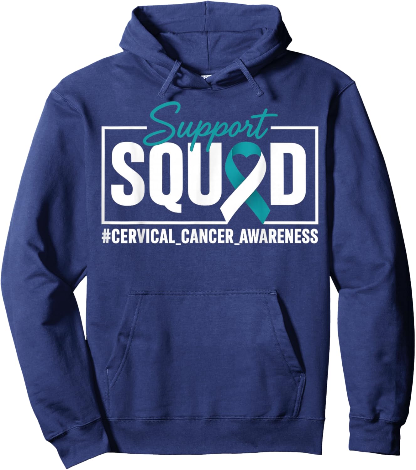 Cervical Cancer Awareness Support Squad Ribbon Hoodie - Hoodie | Navy