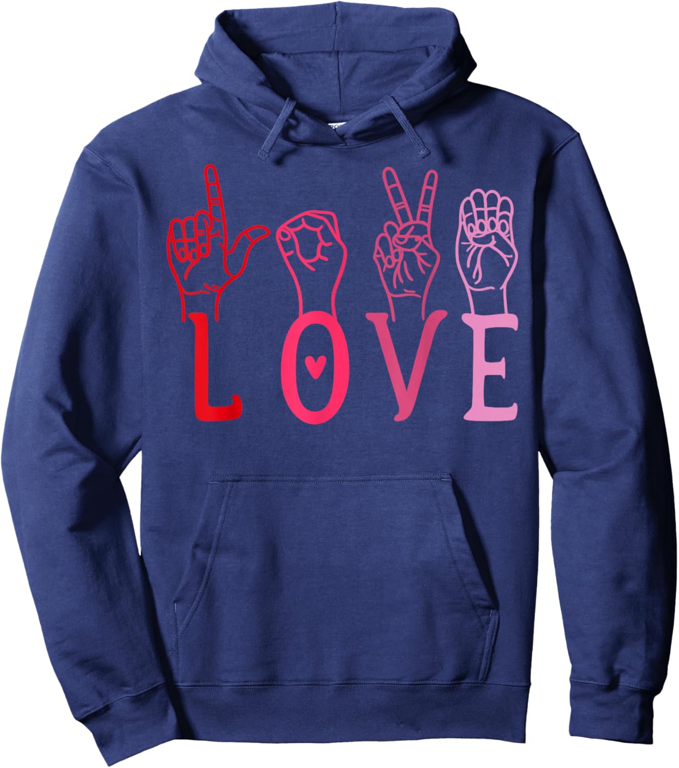 Love ASL Hand Sign Valentine Vintage Design Hoodie - Hoodie | Navy