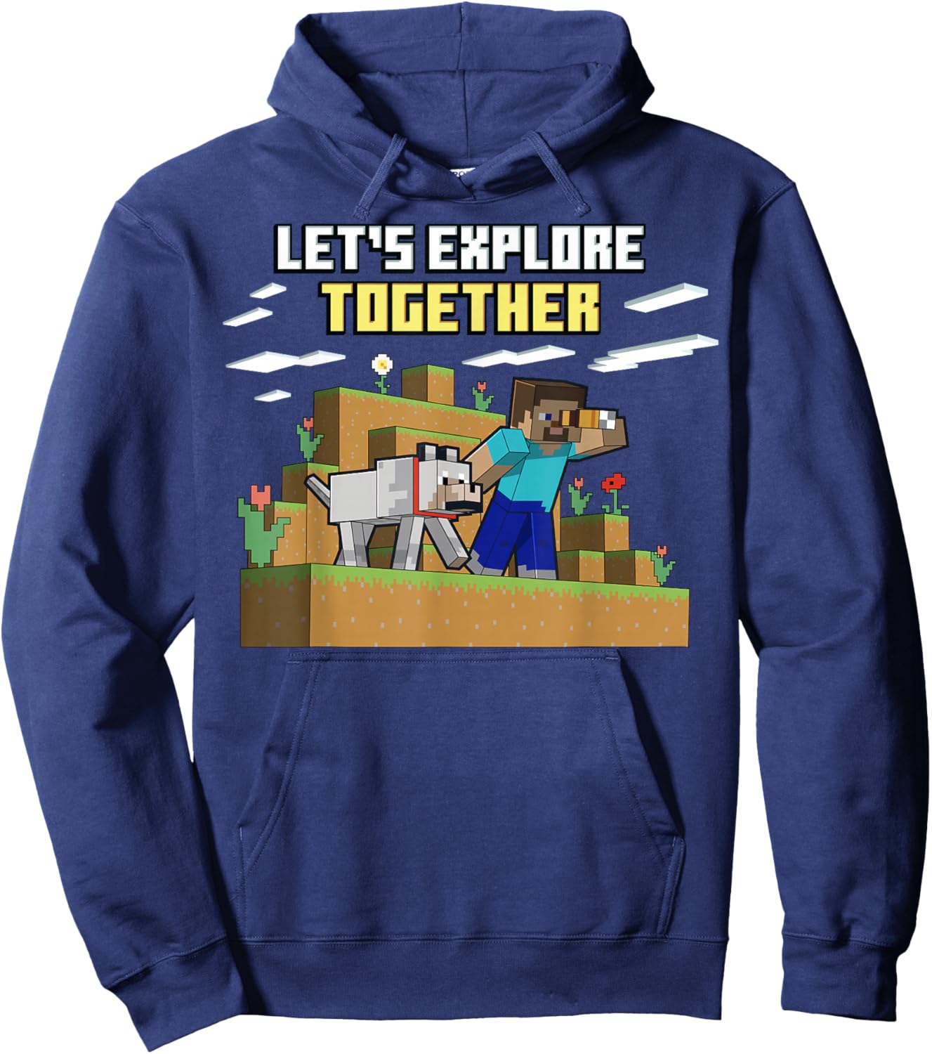 Minecraft Steve Wolf Exploring Together Hoodie - Hoodie | Navy