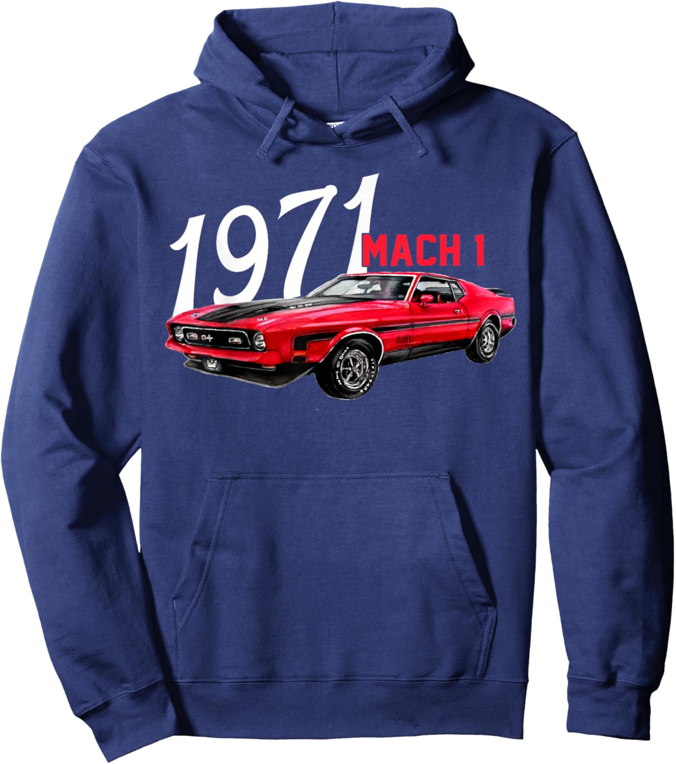 1971 71 Mach 1 Classic Vintage Old Car USA Flag Hoodie - Hoodie | Navy