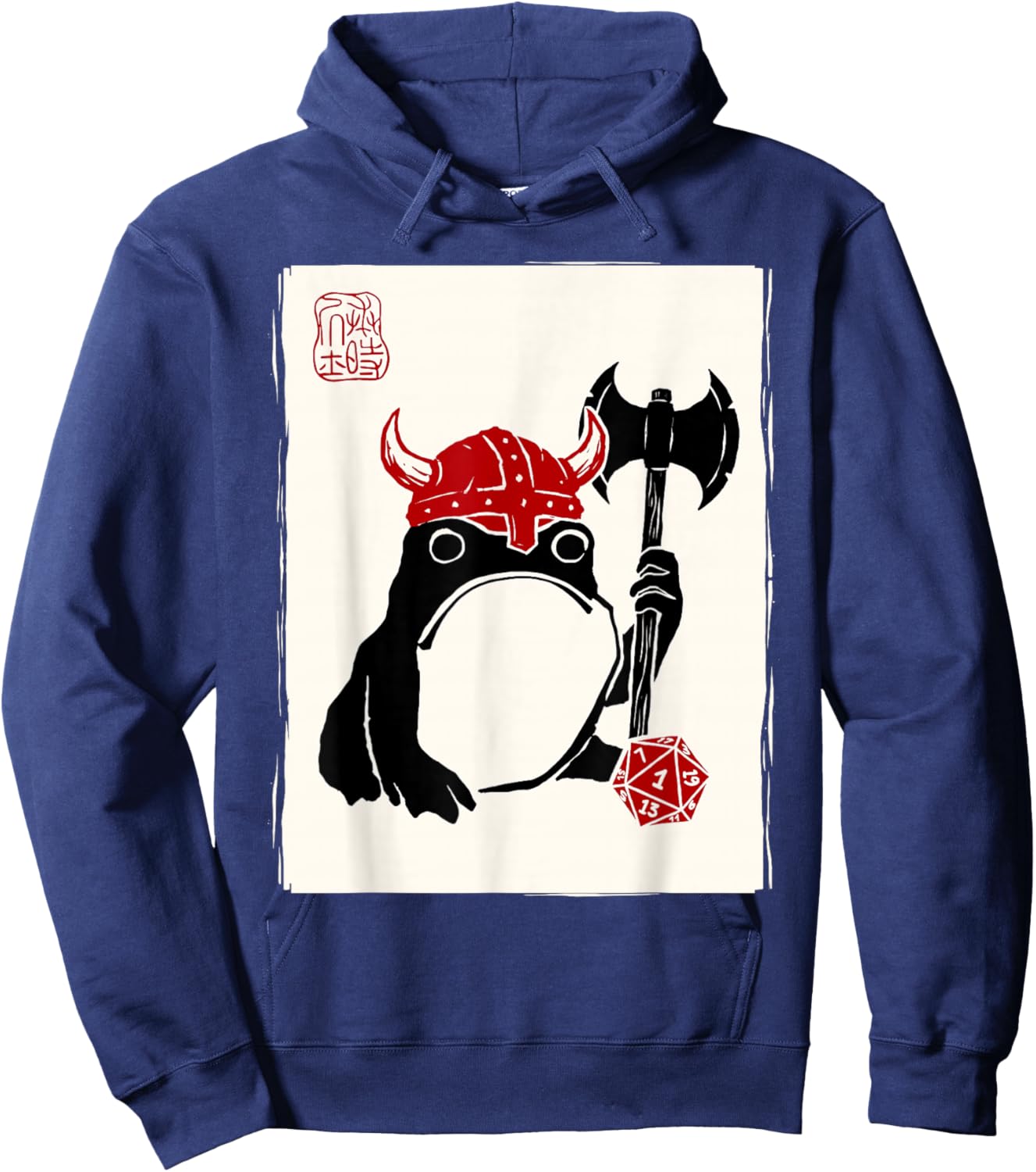NAT 1 Grumpy Japanese Frog Barbarian Funny DND Hoodie - Hoodie | Navy