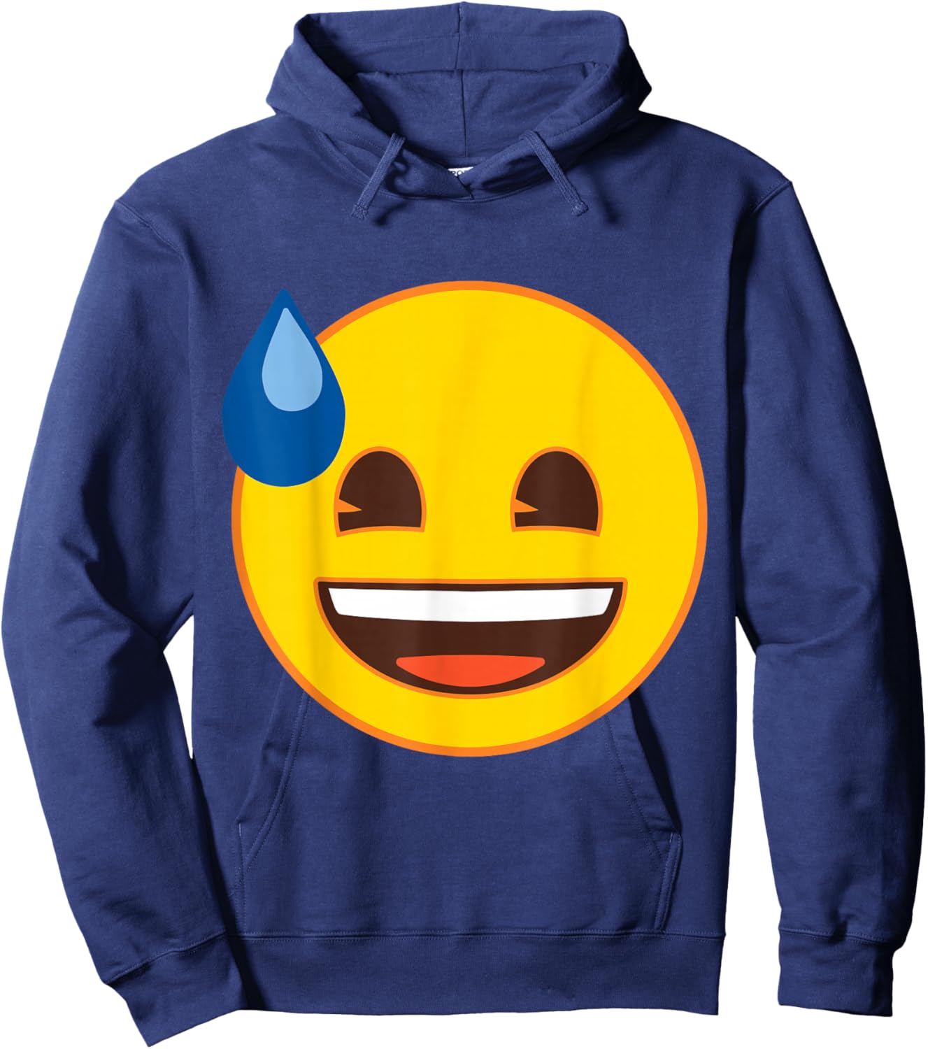 Official Emoji Sweat Laughing Yellow Smile Face Hoodie - Hoodie | Navy