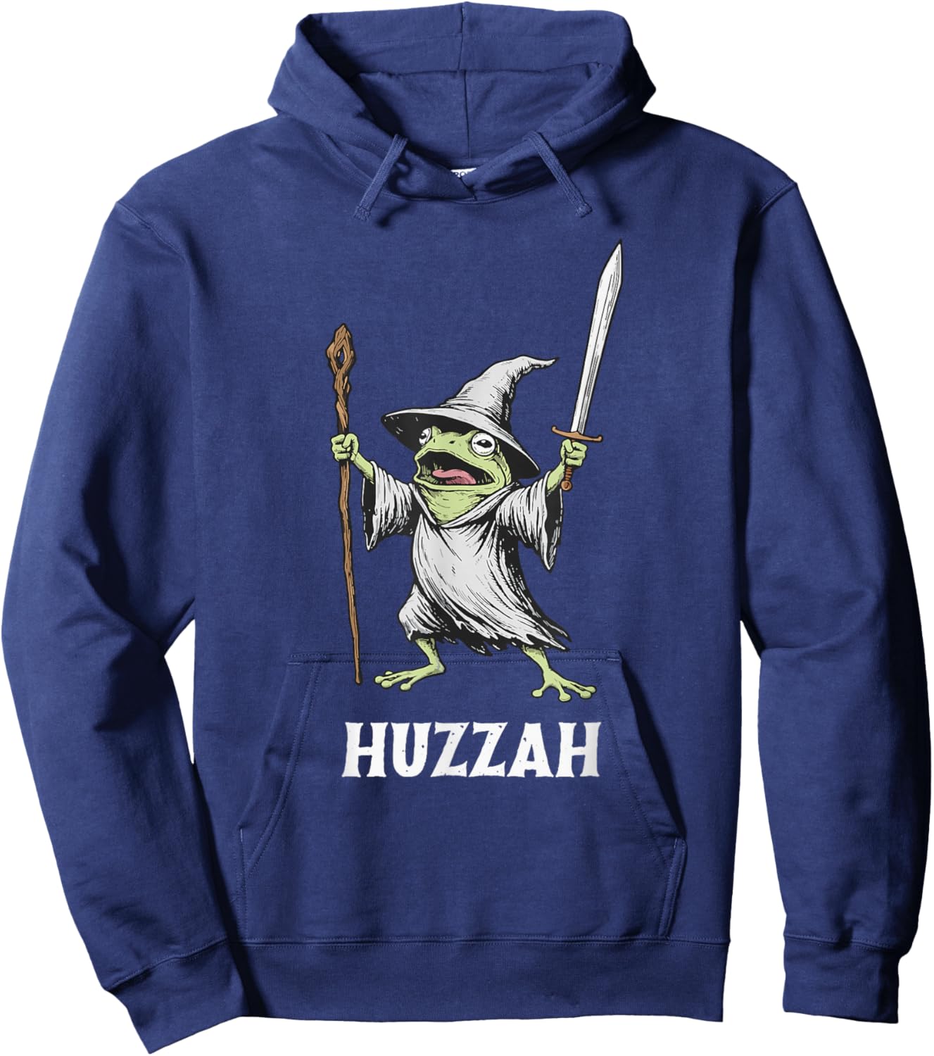 Huzzah Frog Knight Funny Sword Meme Quote Hoodie - Hoodie | Navy