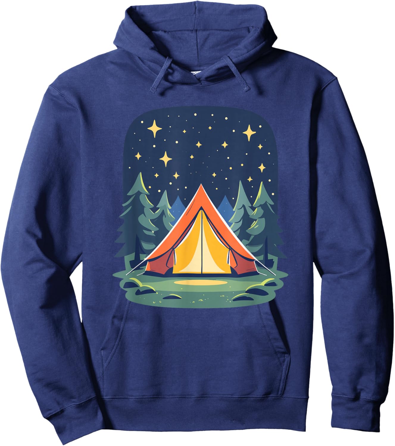 Starry Night Camp Tent Under Pine Forest Hoodie - Hoodie | Navy