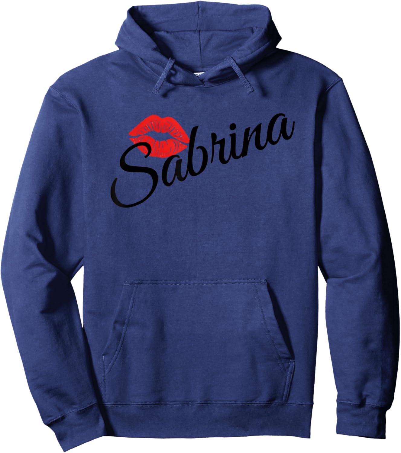 Sabrina Name Script with Red Lip Kiss Birthday Hoodie - Hoodie | Navy
