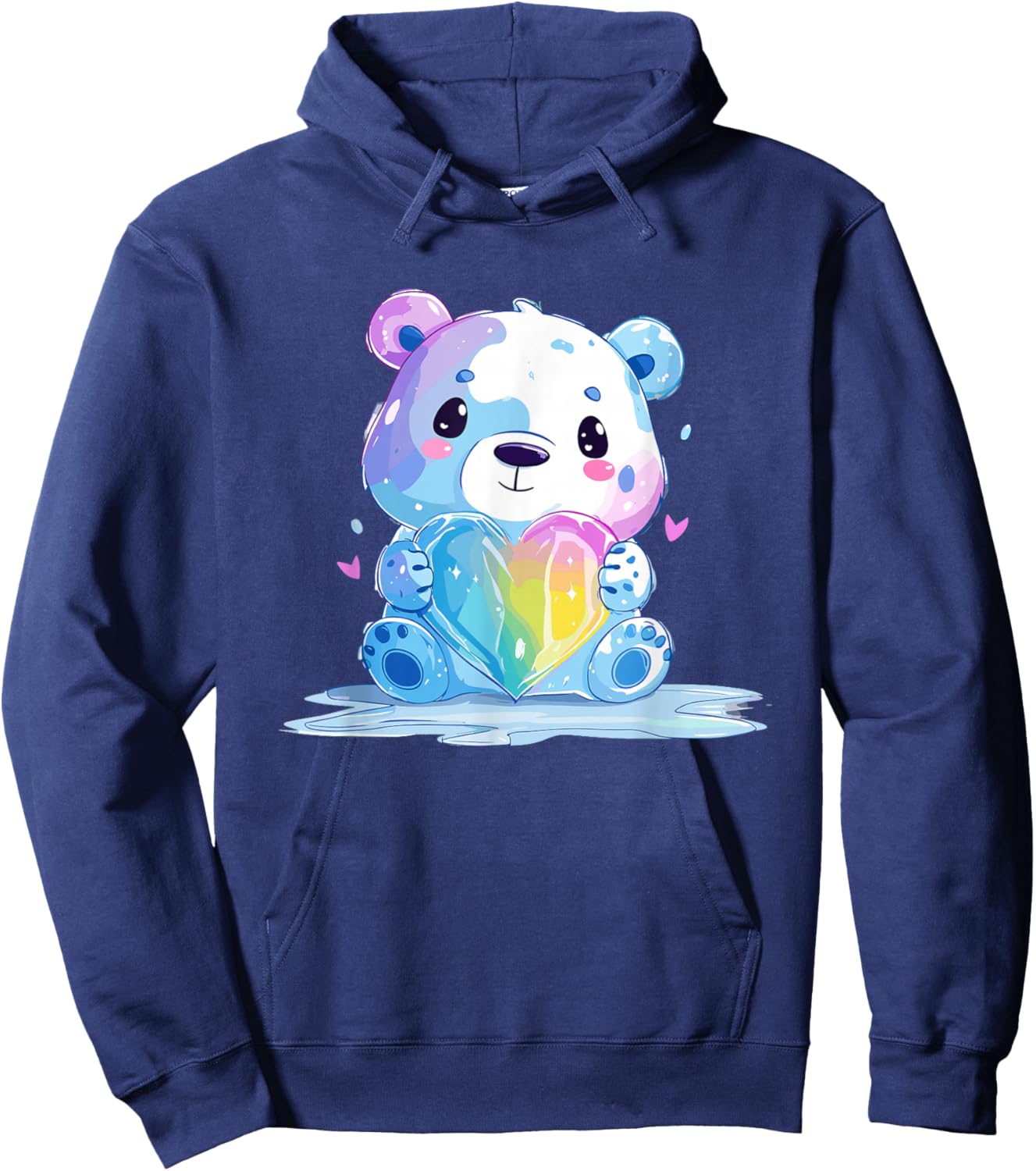 Cute Pastel LGBTQ Rainbow Heart Pride Bear Hoodie - Hoodie | Navy