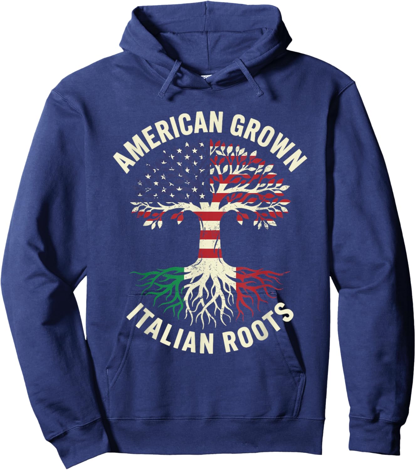 American Grown Italian Roots Patriotic Tree Hoodie - Hoodie | Navy