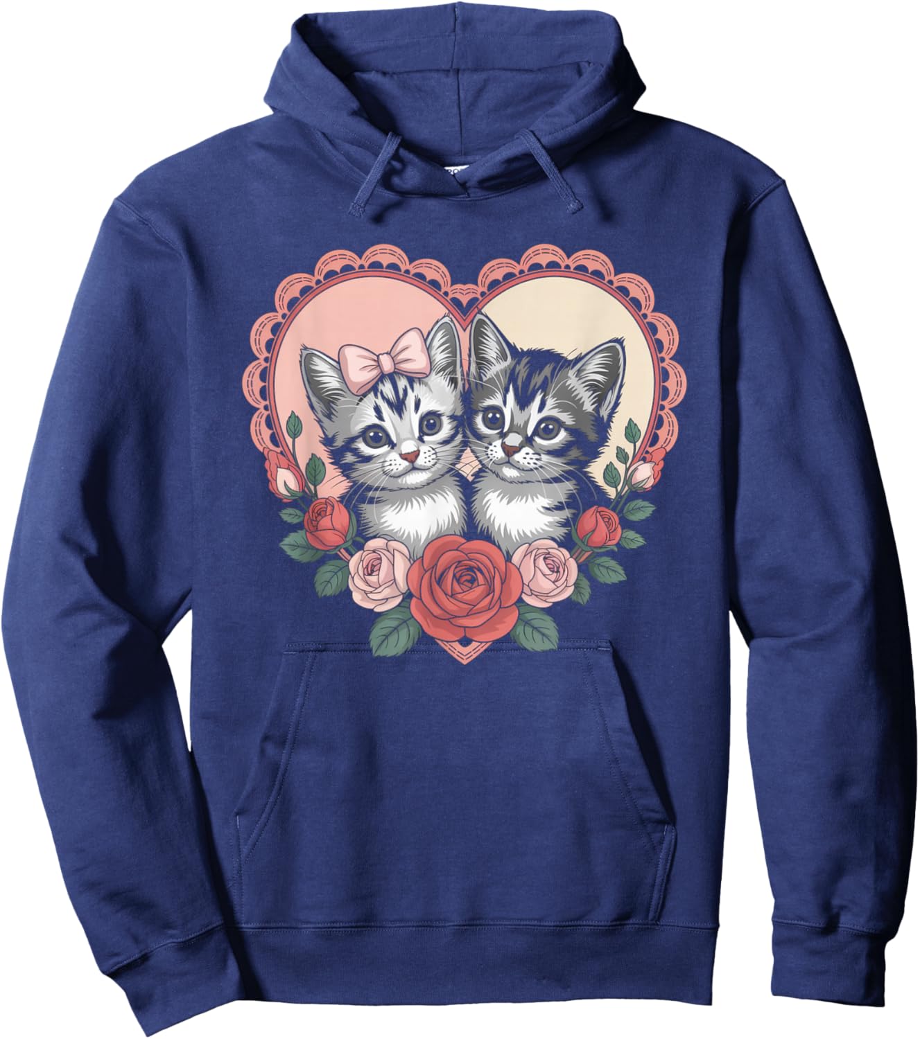 Cute Kittens in Heart with Roses Romantic Cat Hoodie - Hoodie | Navy