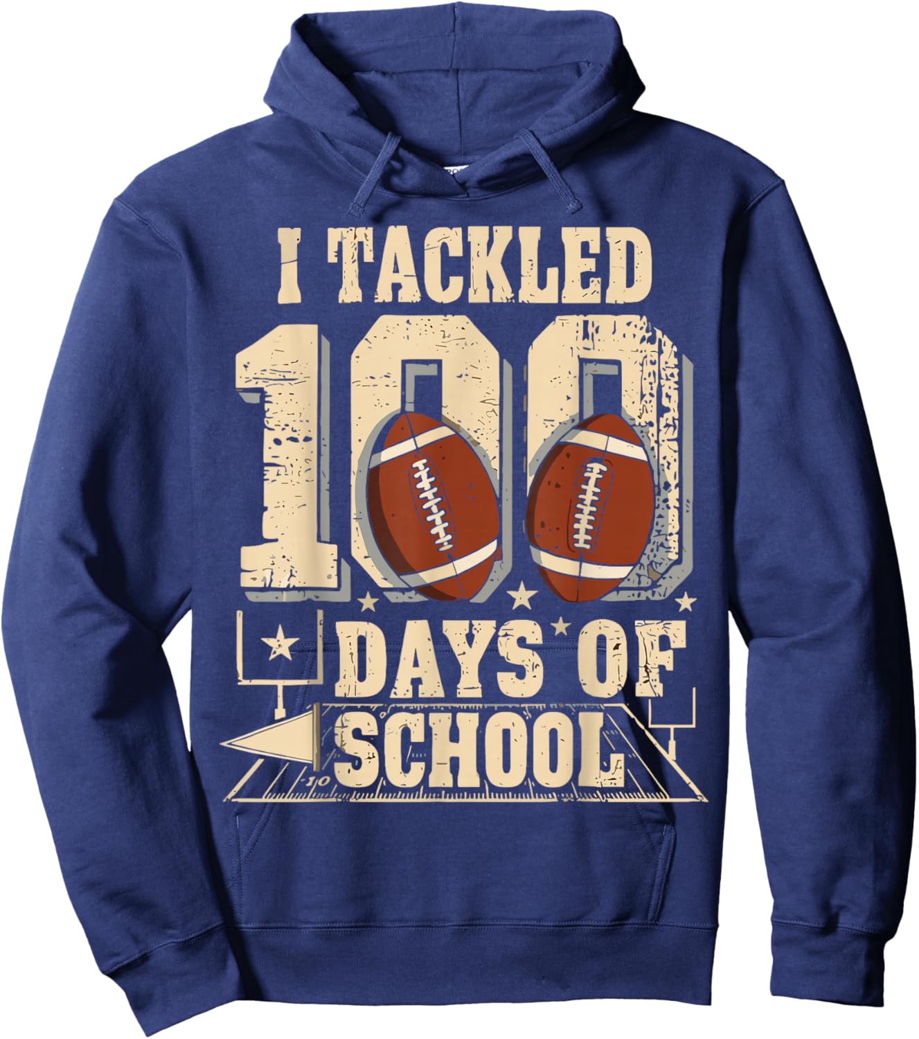 100 Days of School Boys 100th Funny Football Hoodie - Hoodie | Navy