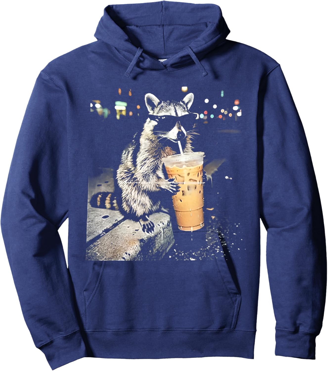 Funny Raccoon Drinking iced Coffee Hoodie - Hoodie | Navy