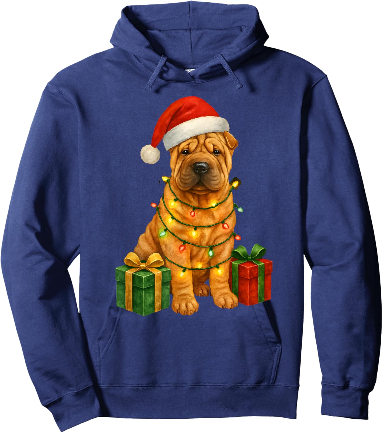 Christmas Shar Pei Dog Cute Funny Santa Hat Hoodie - Hoodie | Navy