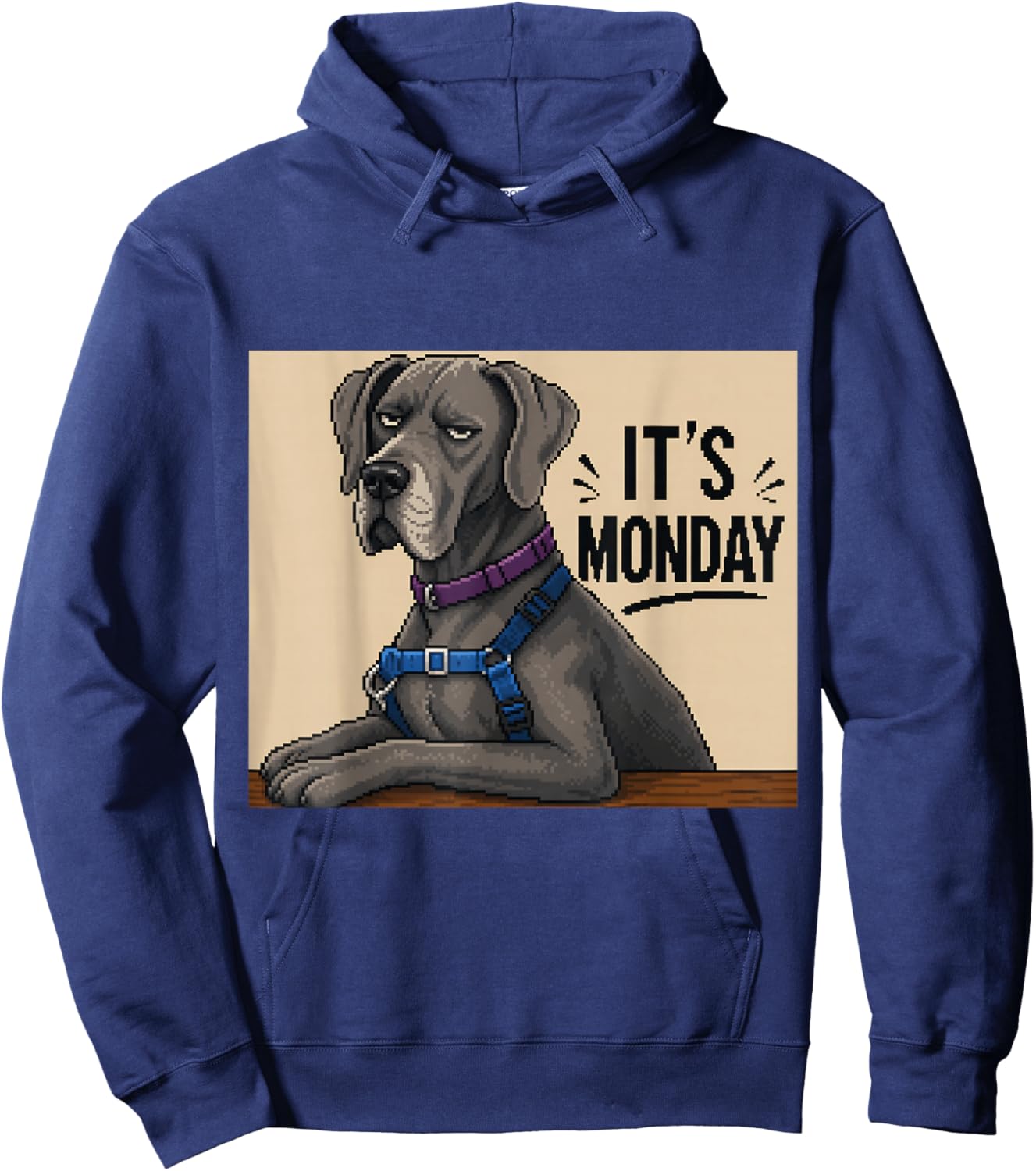 Funny Grumpy Dog Monday Pixel Art Great Dane Hoodie - Hoodie | Navy