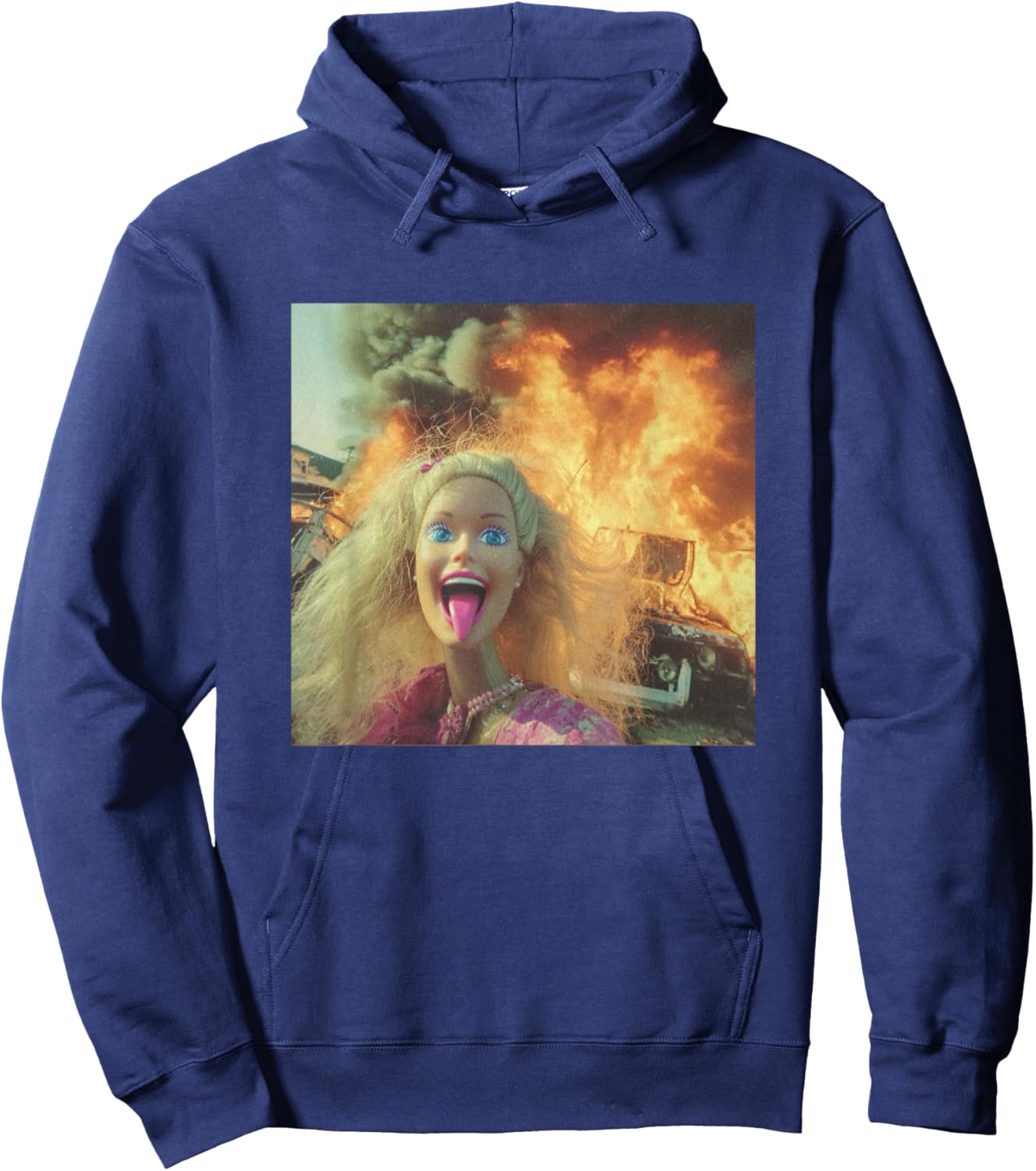 Doll Selfie in Front of Fire Funny Chaos Meme Hoodie - Hoodie | Navy
