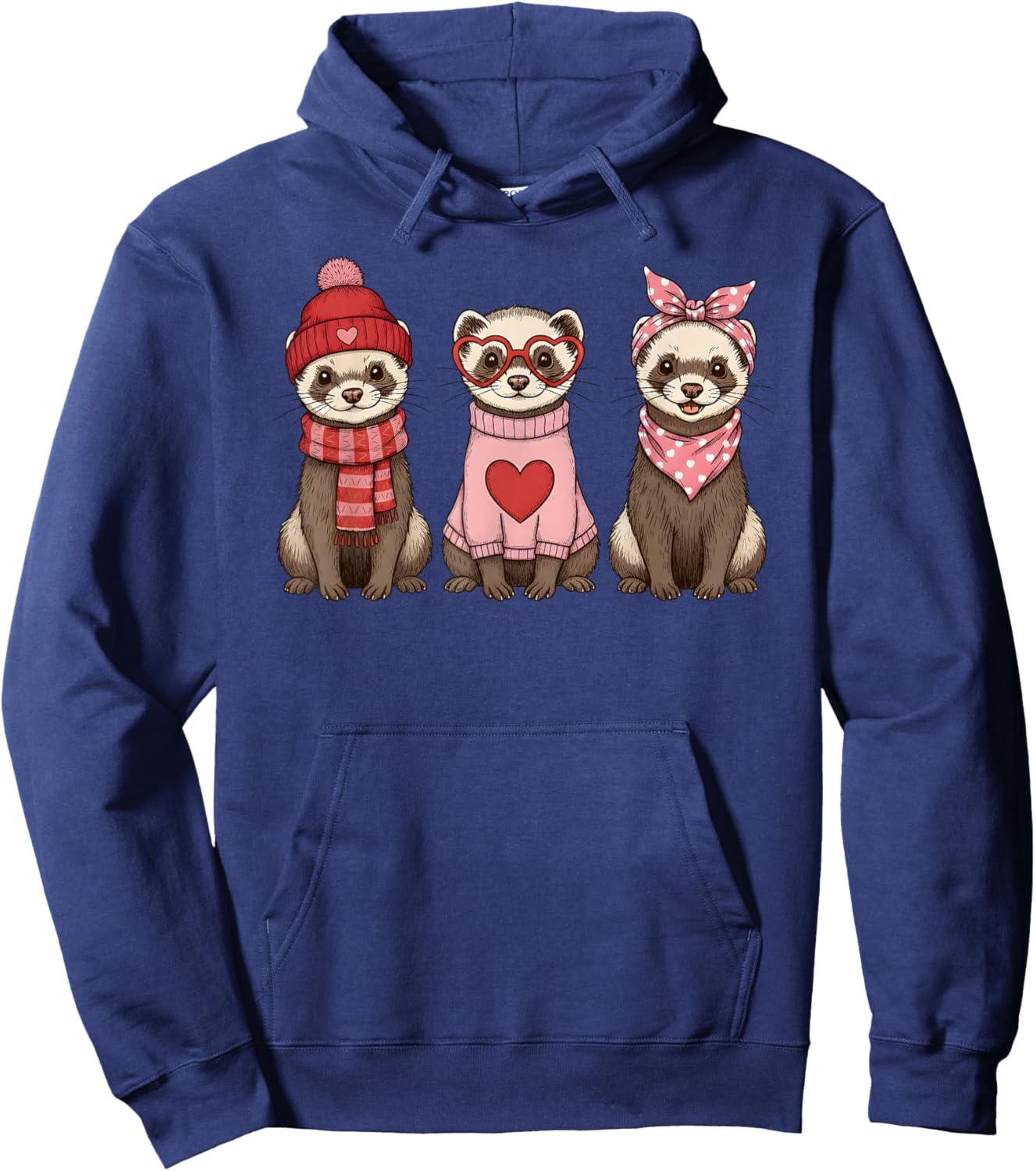 Retro Ferret Cute Valentine Hoodie - Hoodie | Navy