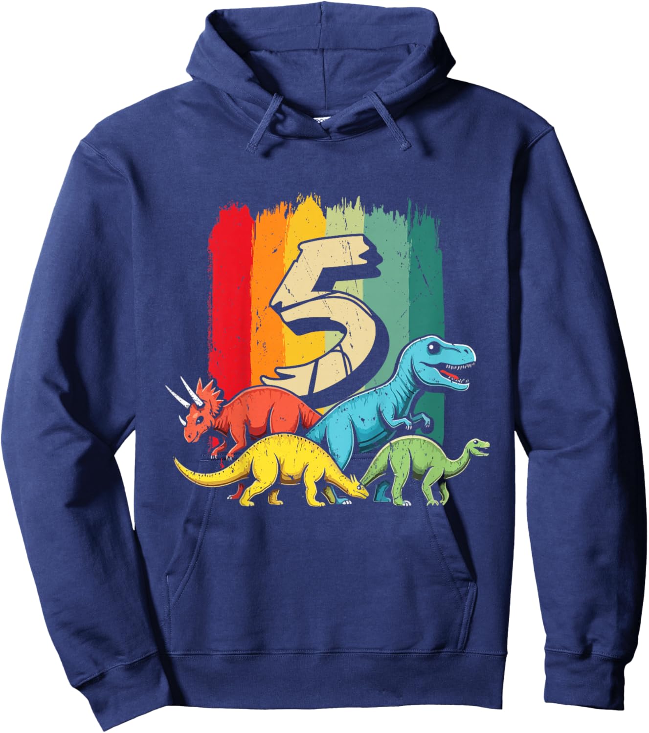 5th Birthday TRex Dinosaur 5 Year Old Boy Girl Hoodie - Hoodie | Navy