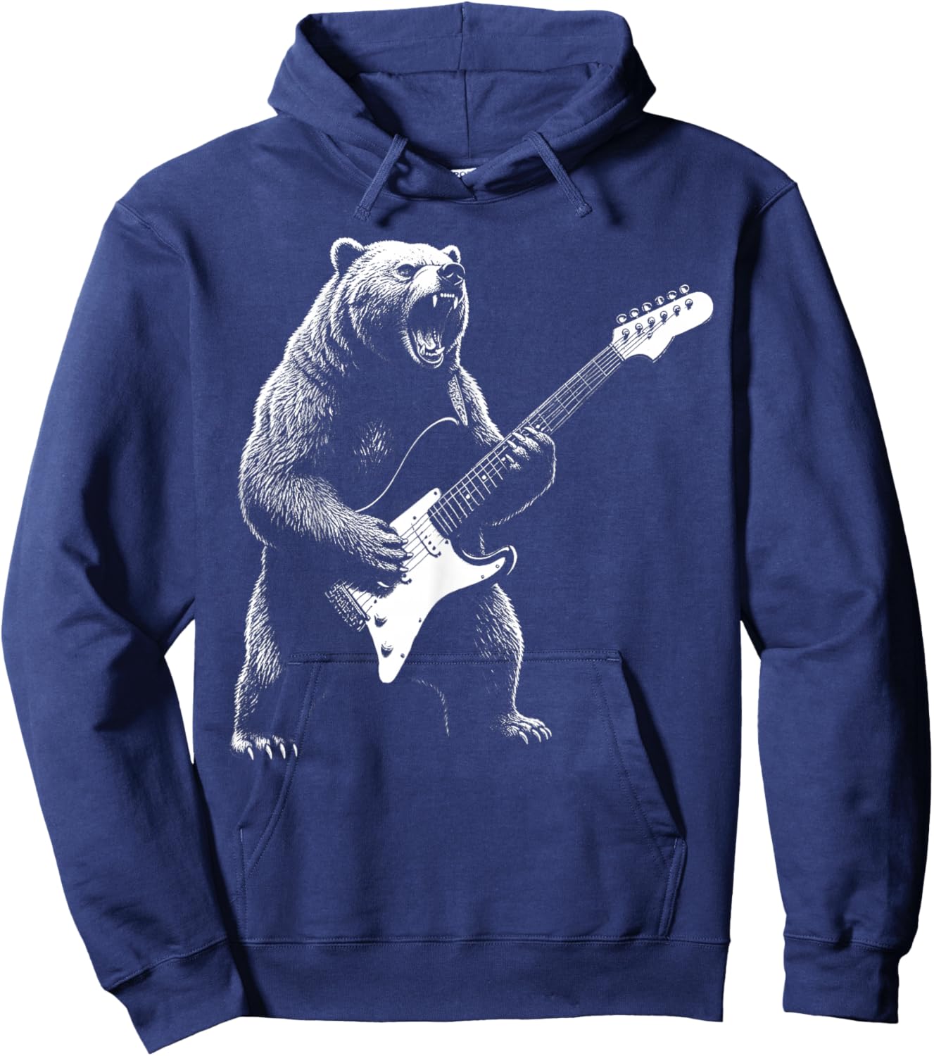 Retro Bear Playing Bass Guitar Lovers Christmas Hoodie - Hoodie | Navy