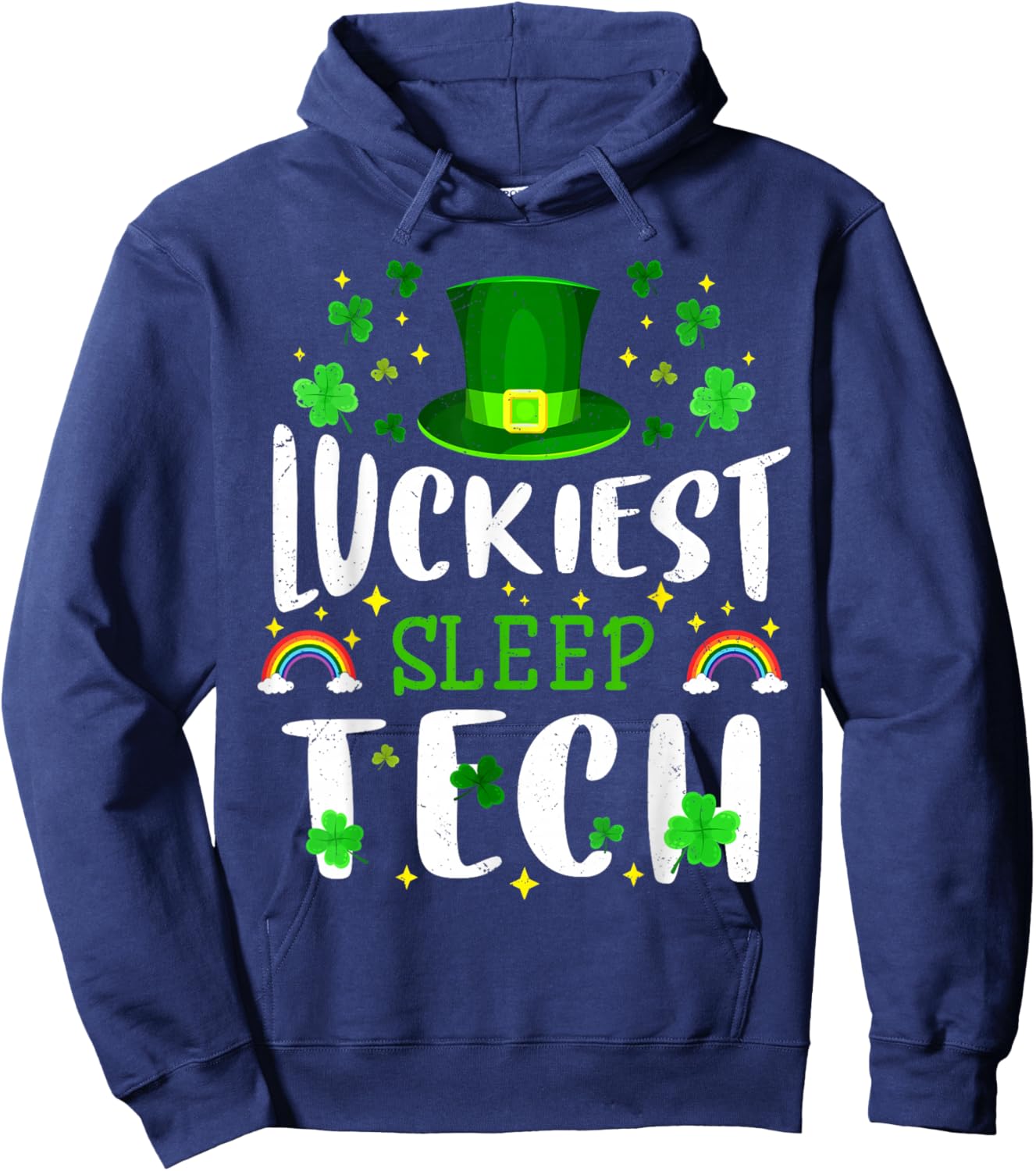 Luckiest Sleep Tech St Patricks Day Leprechaun Hoodie - Hoodie | Navy
