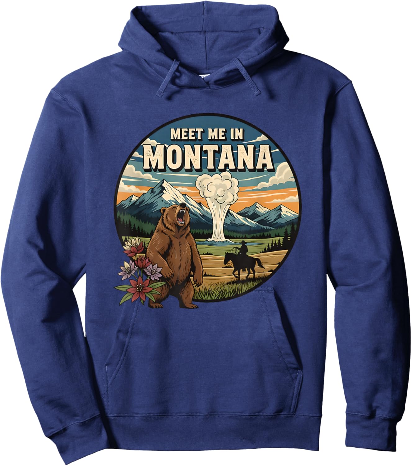 Meet Me in Montana Bear Mountains Nature Design Hoodie - Hoodie | Navy
