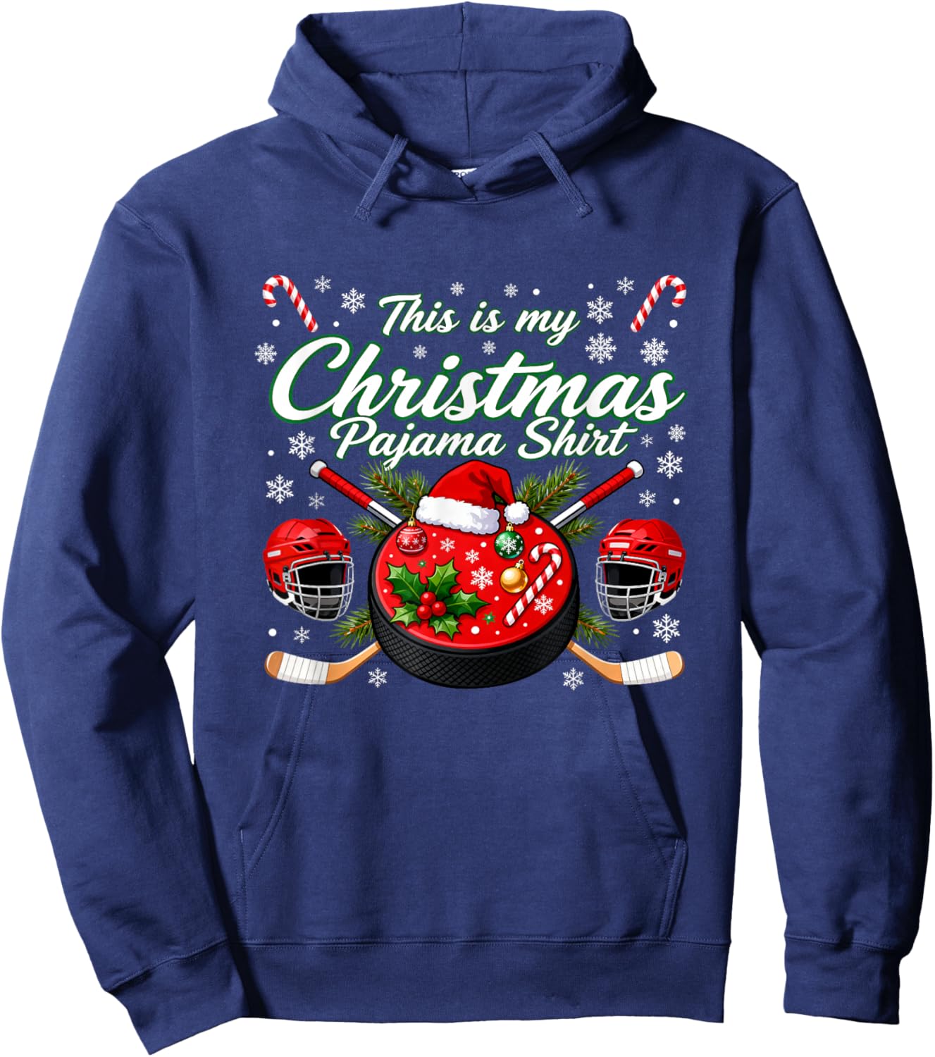 Play Ice Hockey Santa Christmas Team Pajama Hoodie - Hoodie | Navy