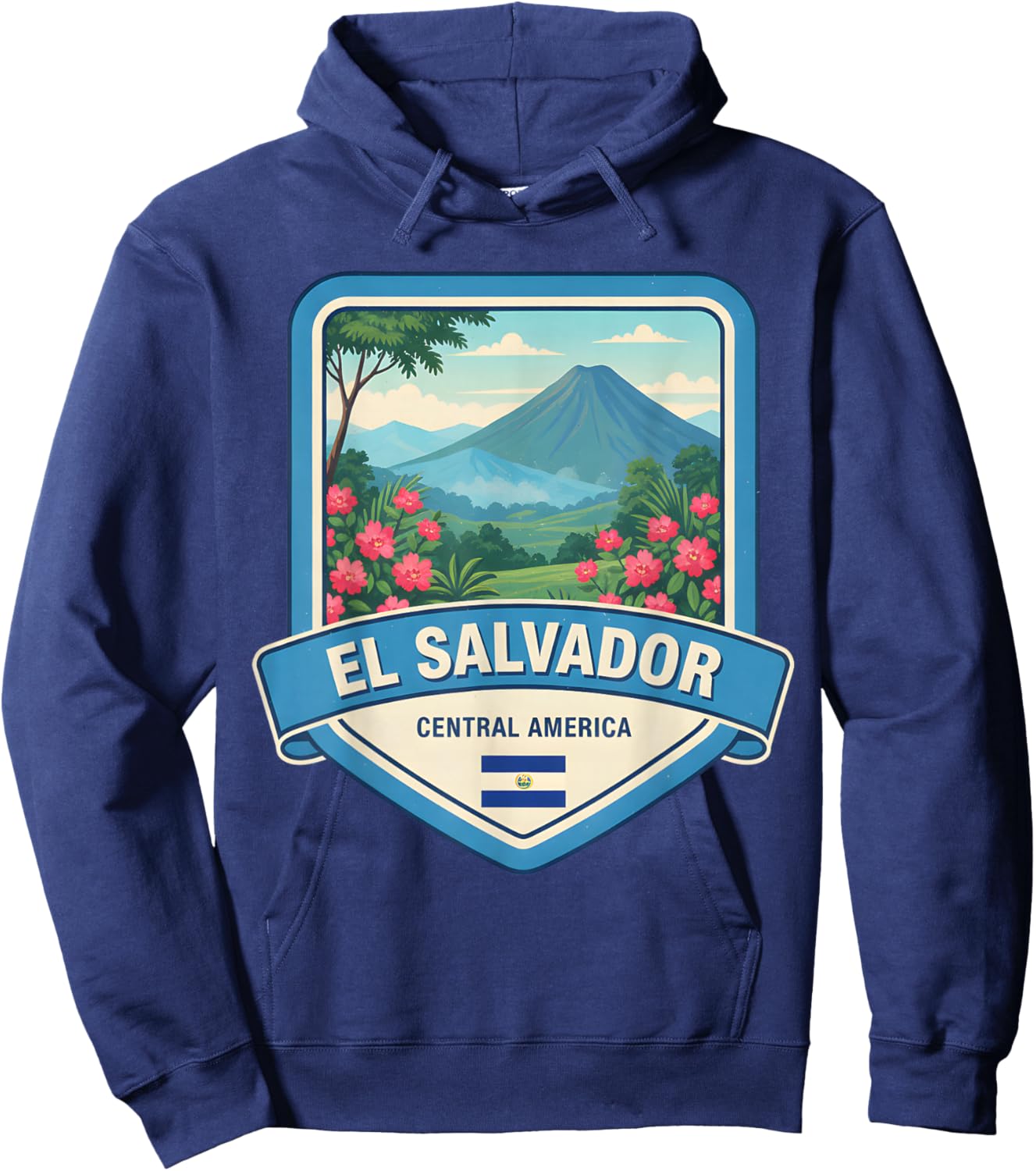 El Salvador Volcano Tropical Flowers Flag Hoodie - Hoodie | Navy